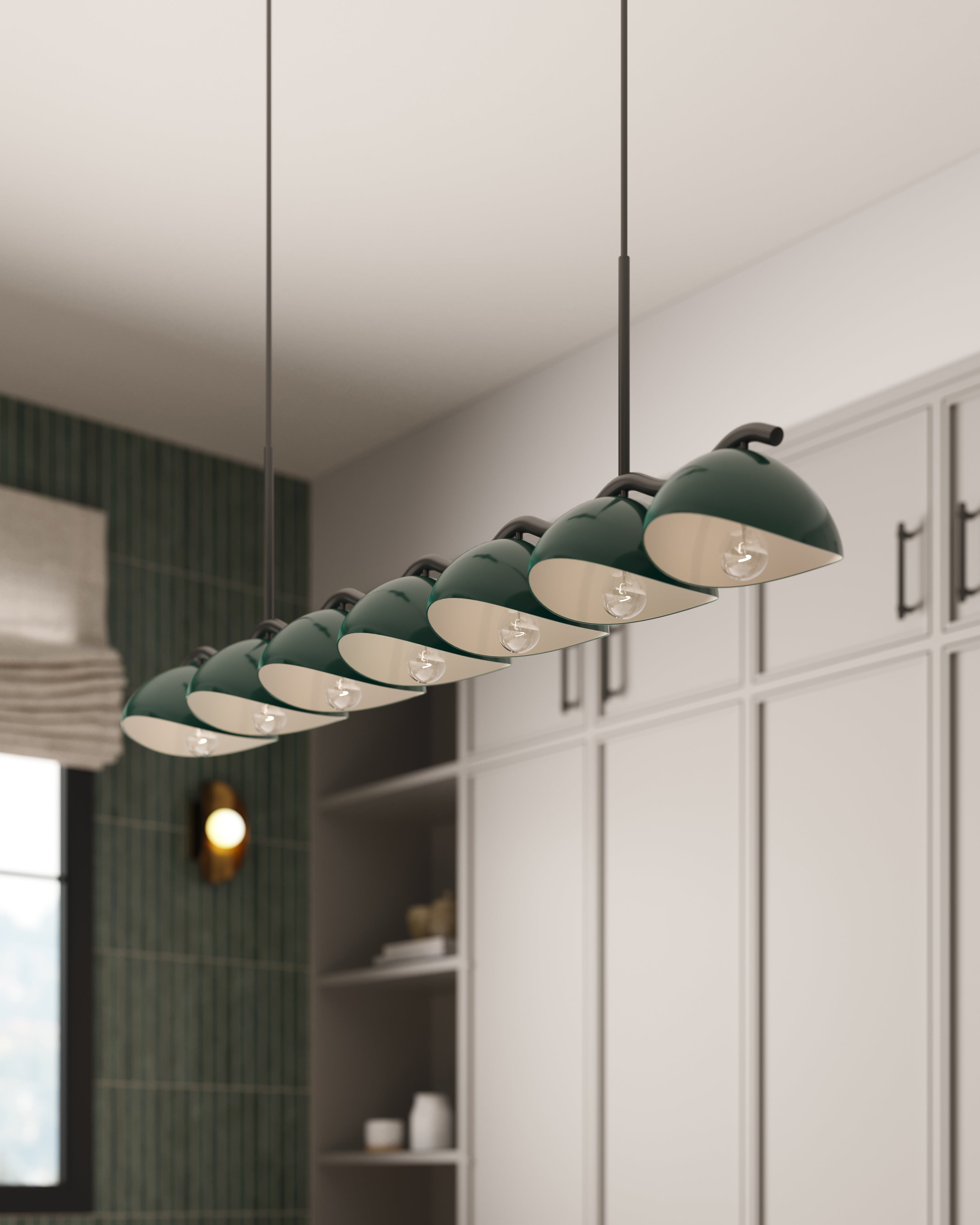Erza 42" Socket Linear Pendant in Black/Pine Green