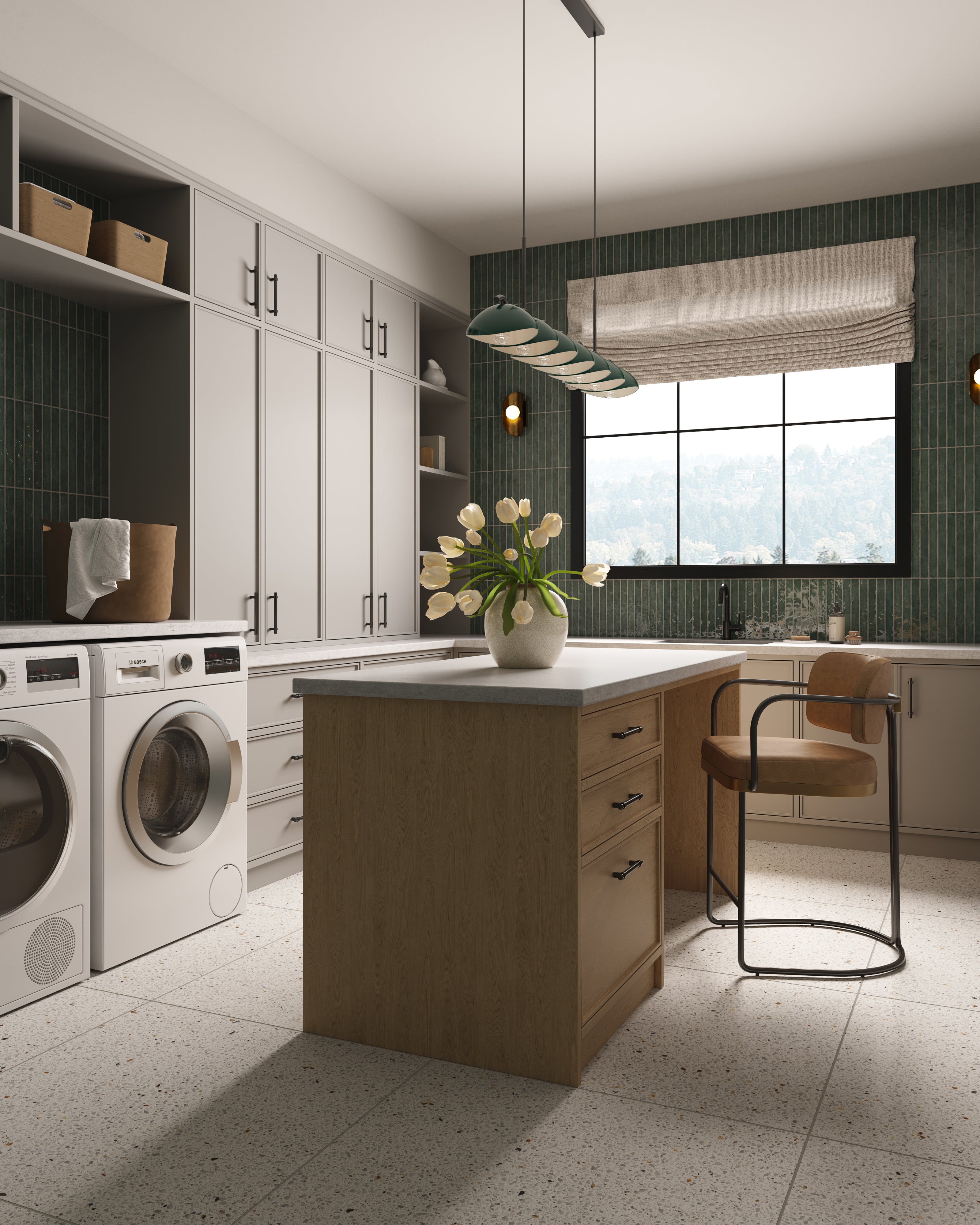 Erza 42" Socket Linear Pendant in Black/Pine Green