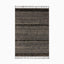 Hand-knotted rug in a wool, cotton, polyester, and rayon blend, featuring deep graphite and espresso tones with a linear pattern and tasseled edges for a sophisticated, contemporary look.