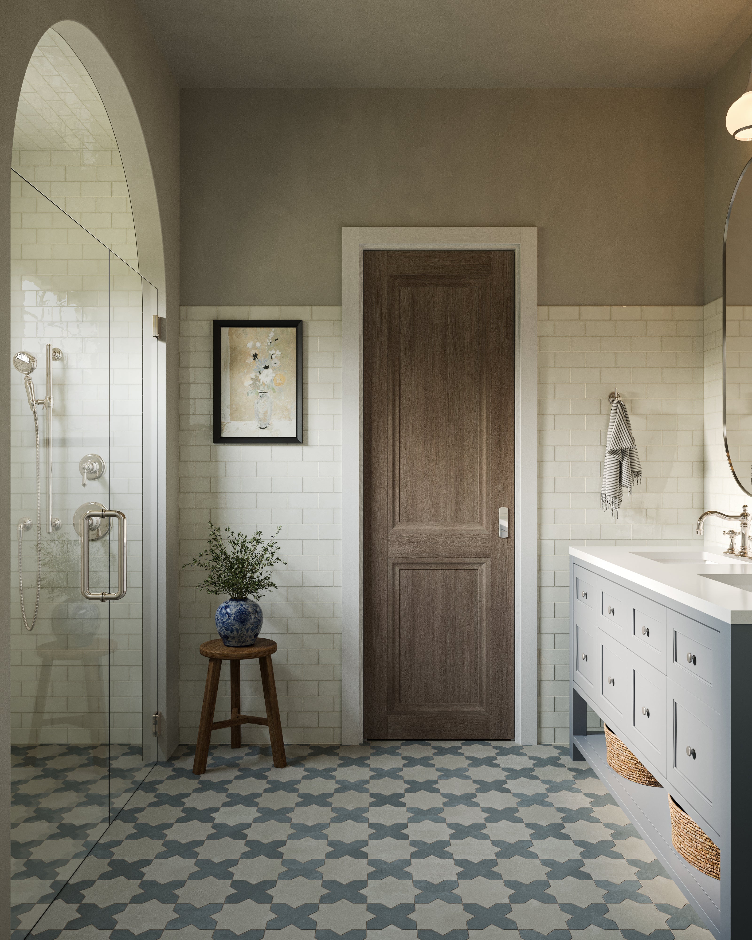 Isabel 11x11 Matte Porcelain Tile Star in Dove and Cross in Slate