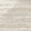 Warm beige travertine-look porcelain 24x48 polished tile with subtle layered veining, gentle movement, and a luminous stone look.