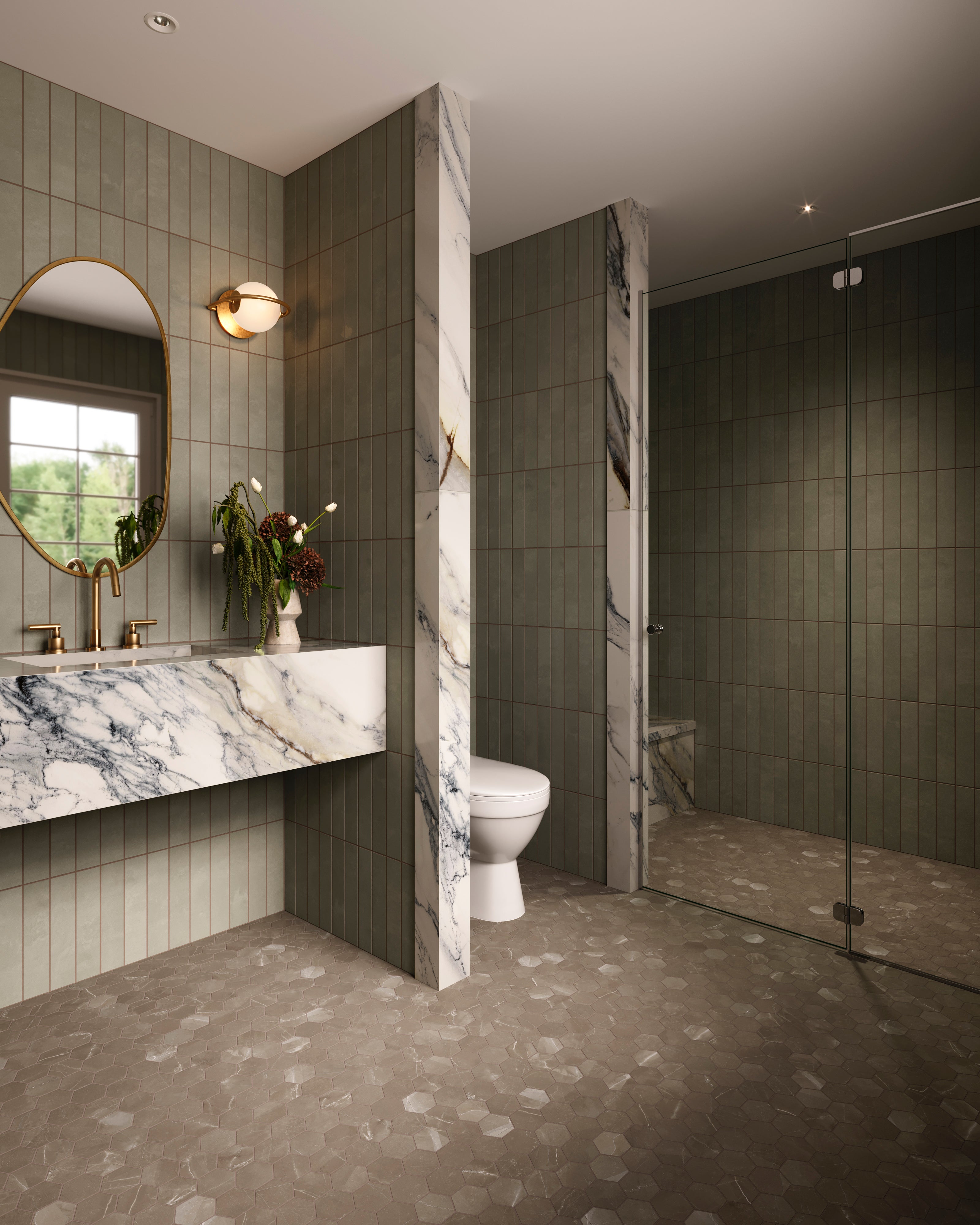 Leona 3x3 Matte Porcelain Hexagon Mosaic Tile in Amani Bronze