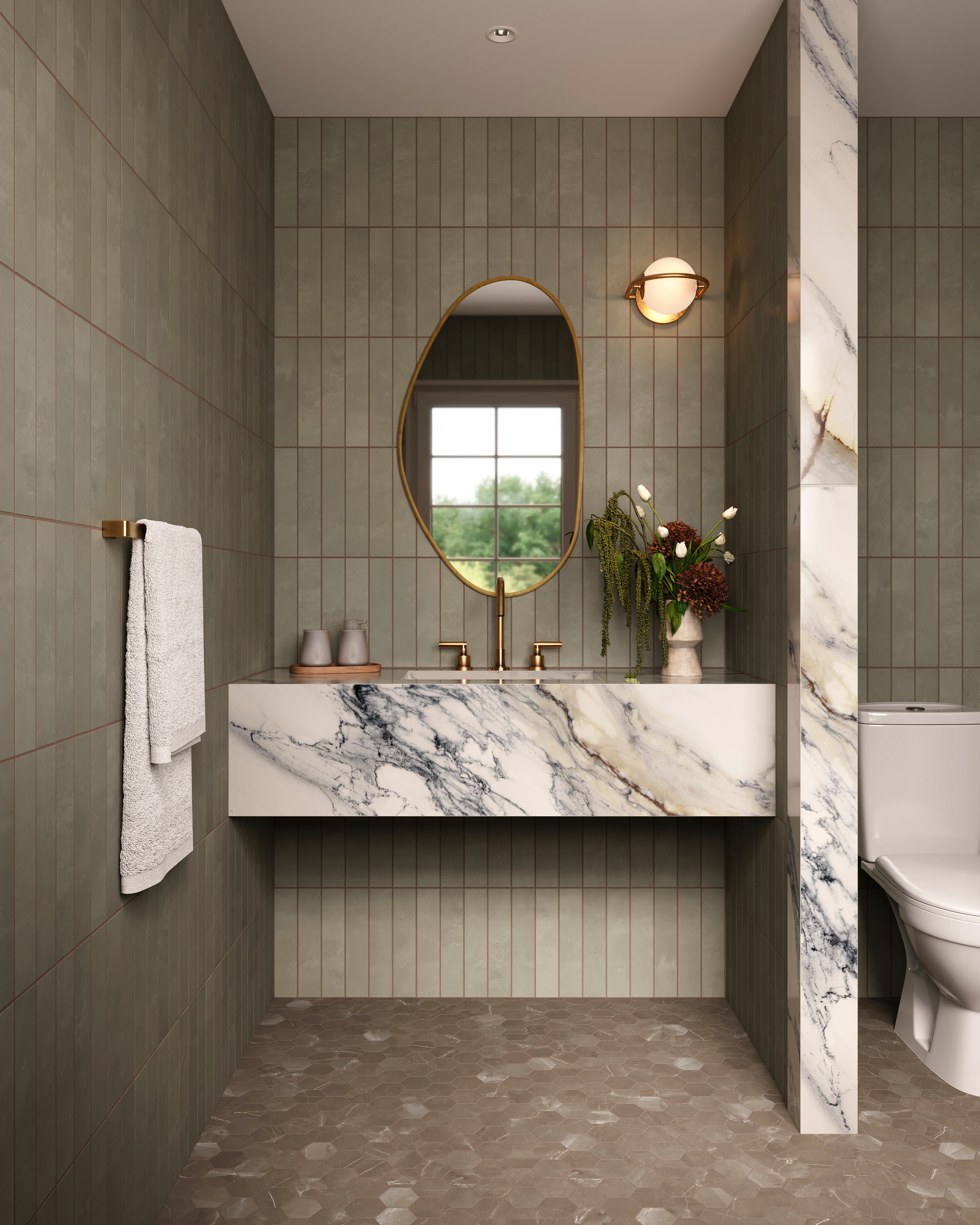 Leona 3x3 Matte Porcelain Hexagon Mosaic Tile in Amani Bronze