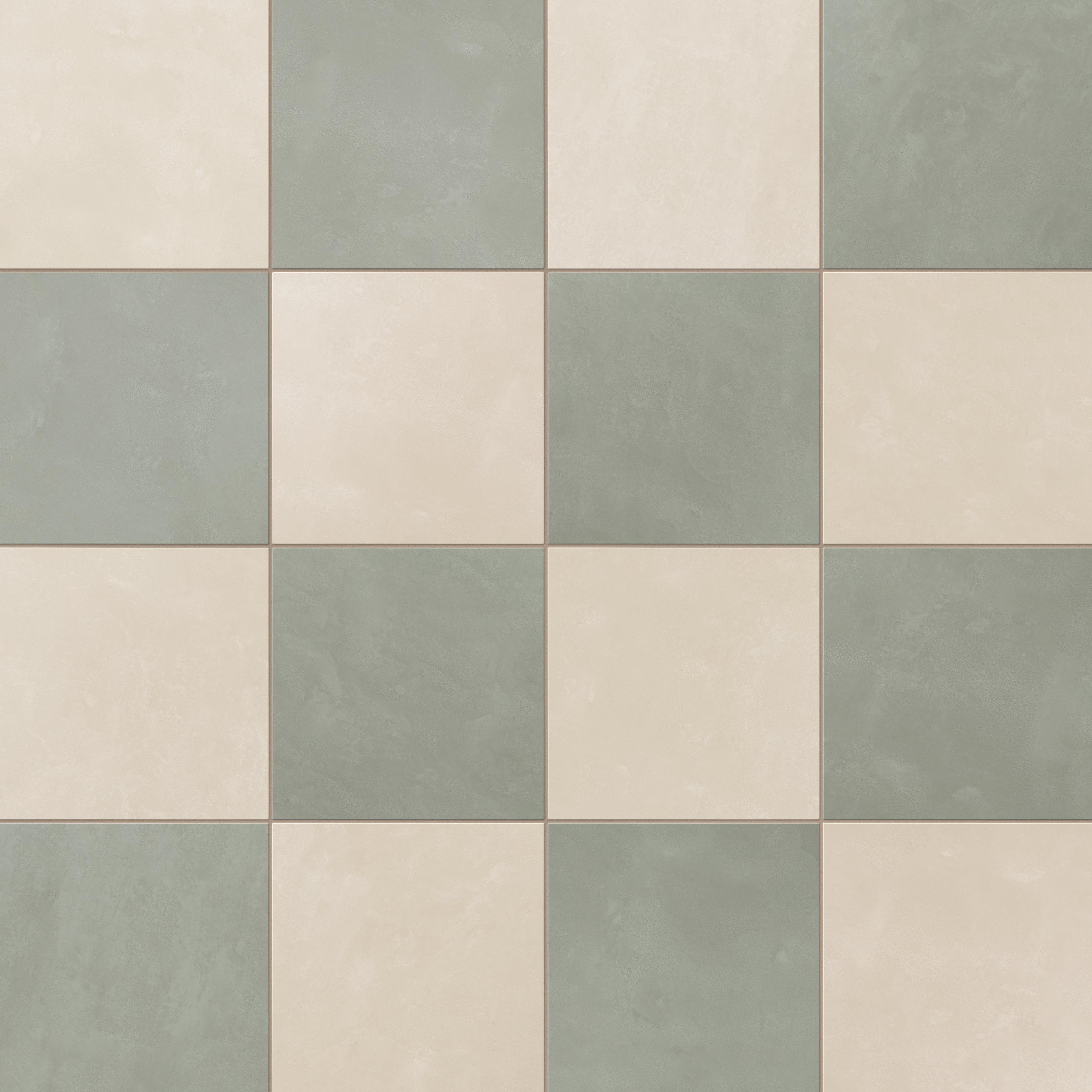 Isabel 6 x 6 Checkerboard Matte Porcelain Tile in Frosted Linen and Soft Sage