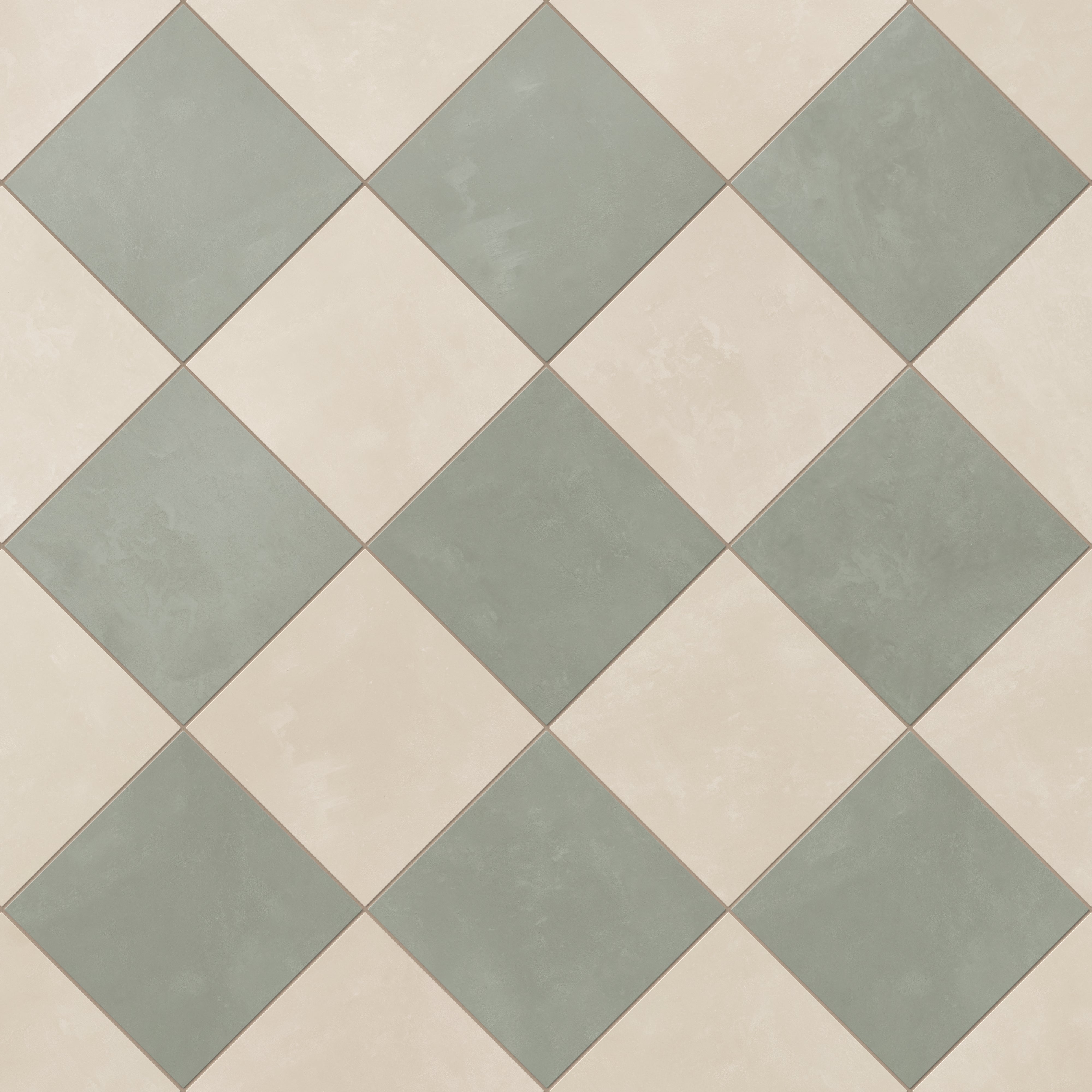 Isabel 6 x 6 Checkerboard Matte Porcelain Tile in Frosted Linen and Soft Sage