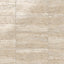Cream travertine-look porcelain 12x24 polished tile showcasing delicate layered veining, light tonal variation, and a refined glossy finish.