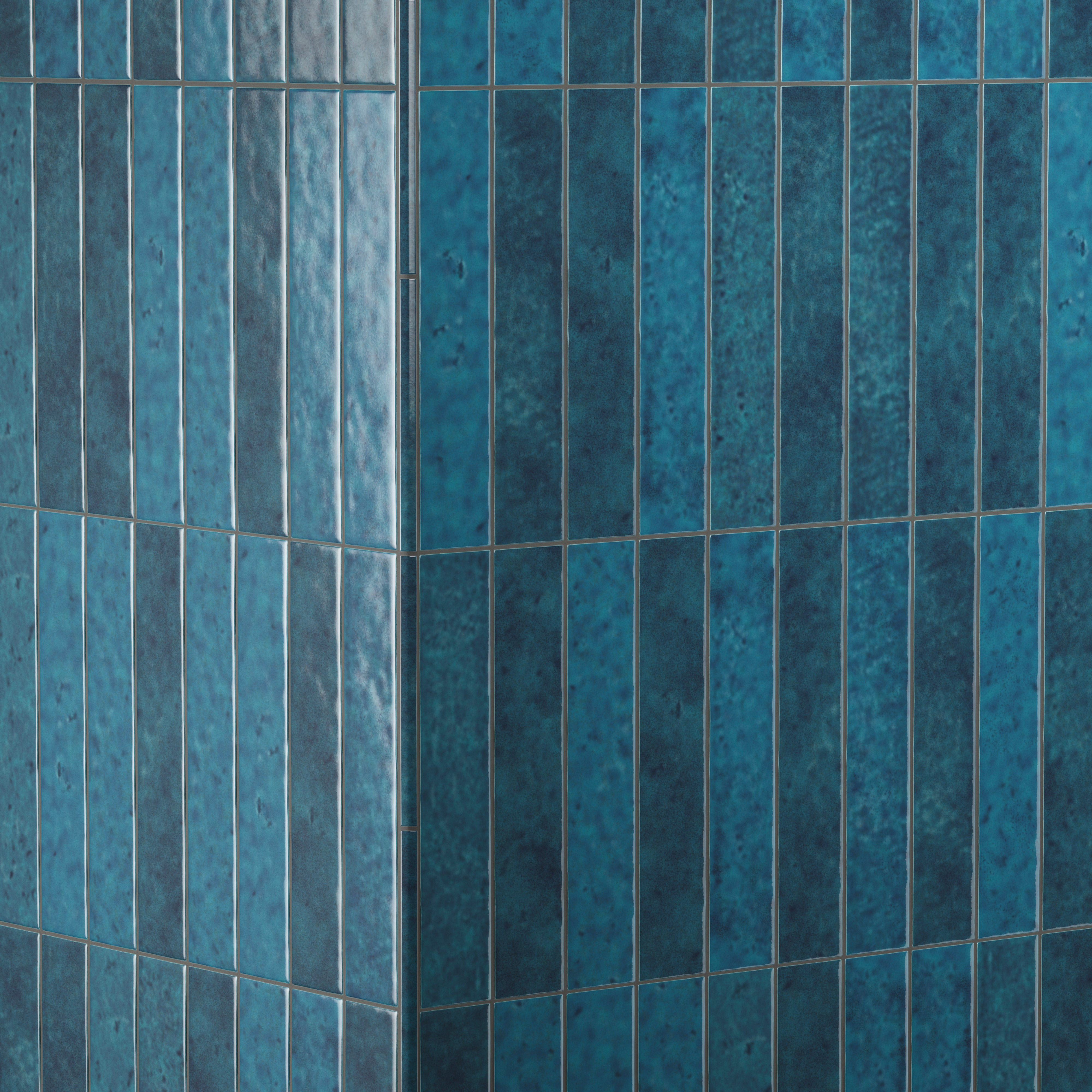 Amelia 0.5 x 8 Glossy Crackled Ceramic Rounded Edge Trim in Denim