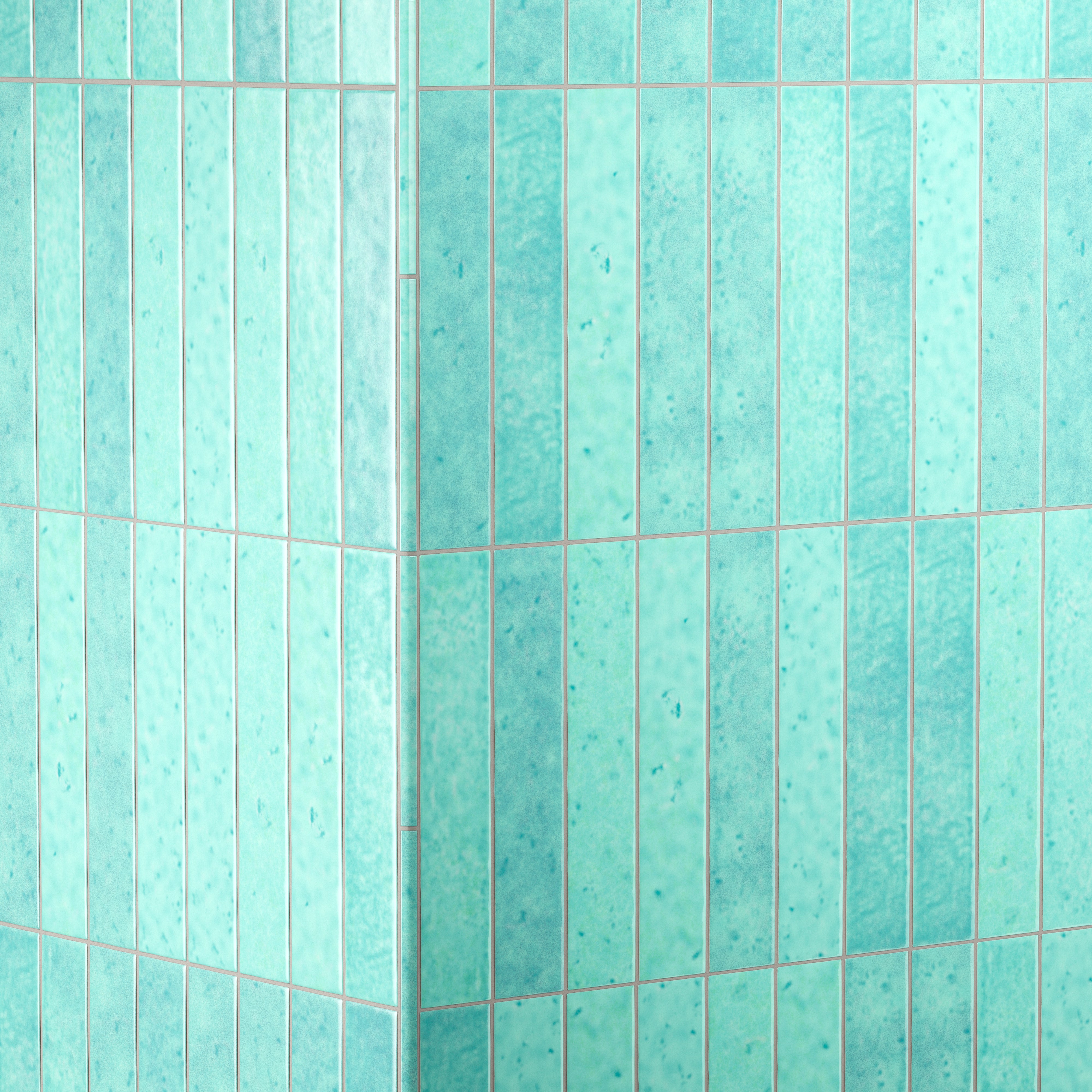 Amelia 0.5 x 8 Glossy Crackled Ceramic Rounded Edge Trim in Aqua