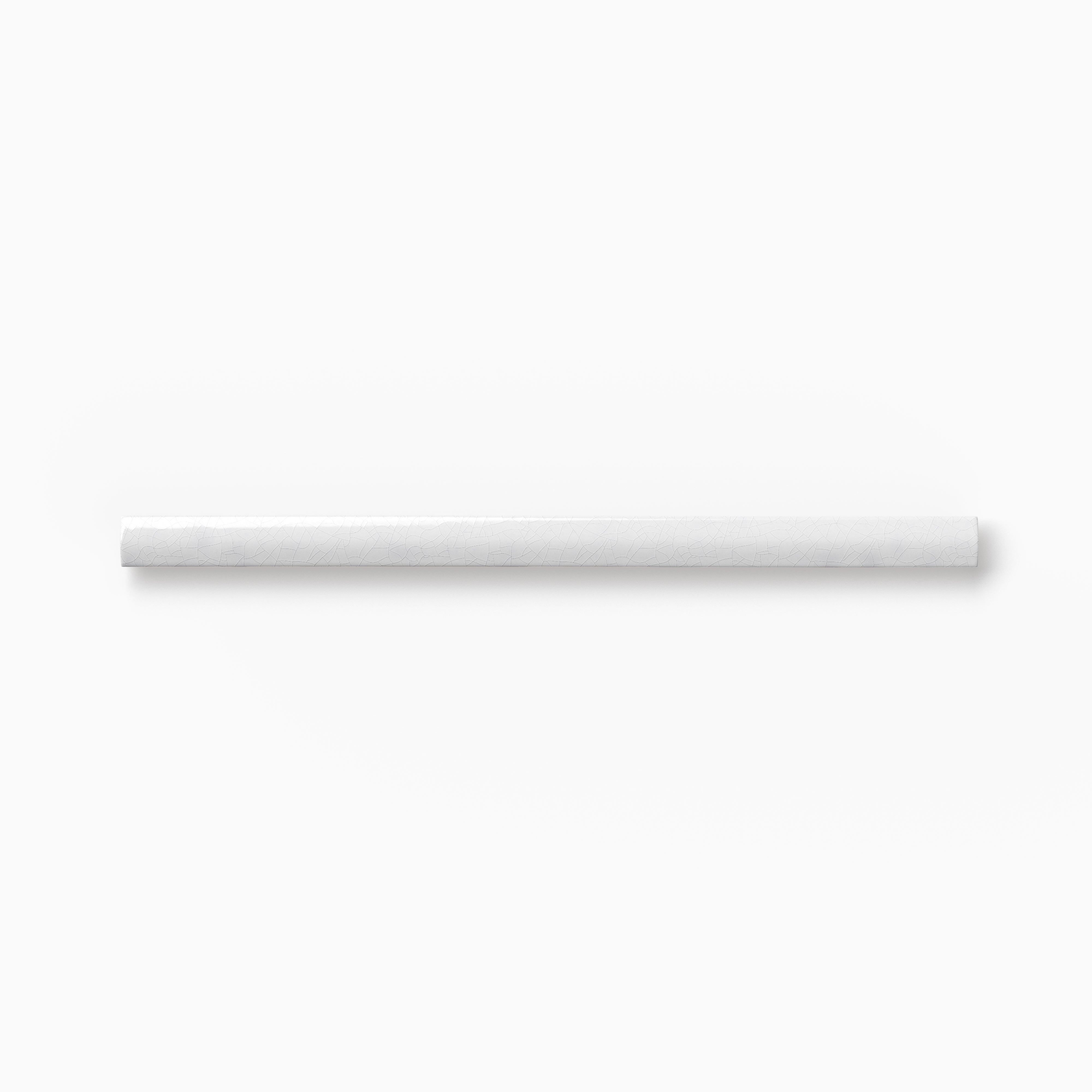 White ceramic rounded edge trim with a softly textured surface, subtle tonal variation, and a smooth bullnose profile displayed on a white background.