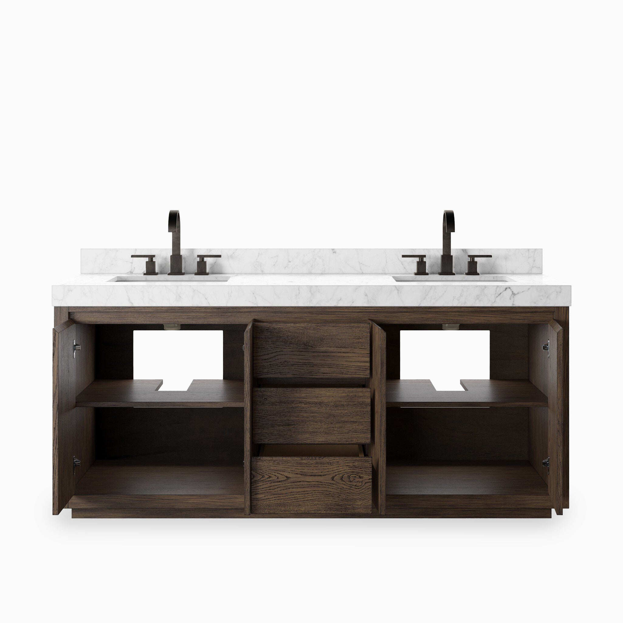 Alisa 72" Double Vanity in Satin Espresso Oak Veneer with Carrara Marble Top