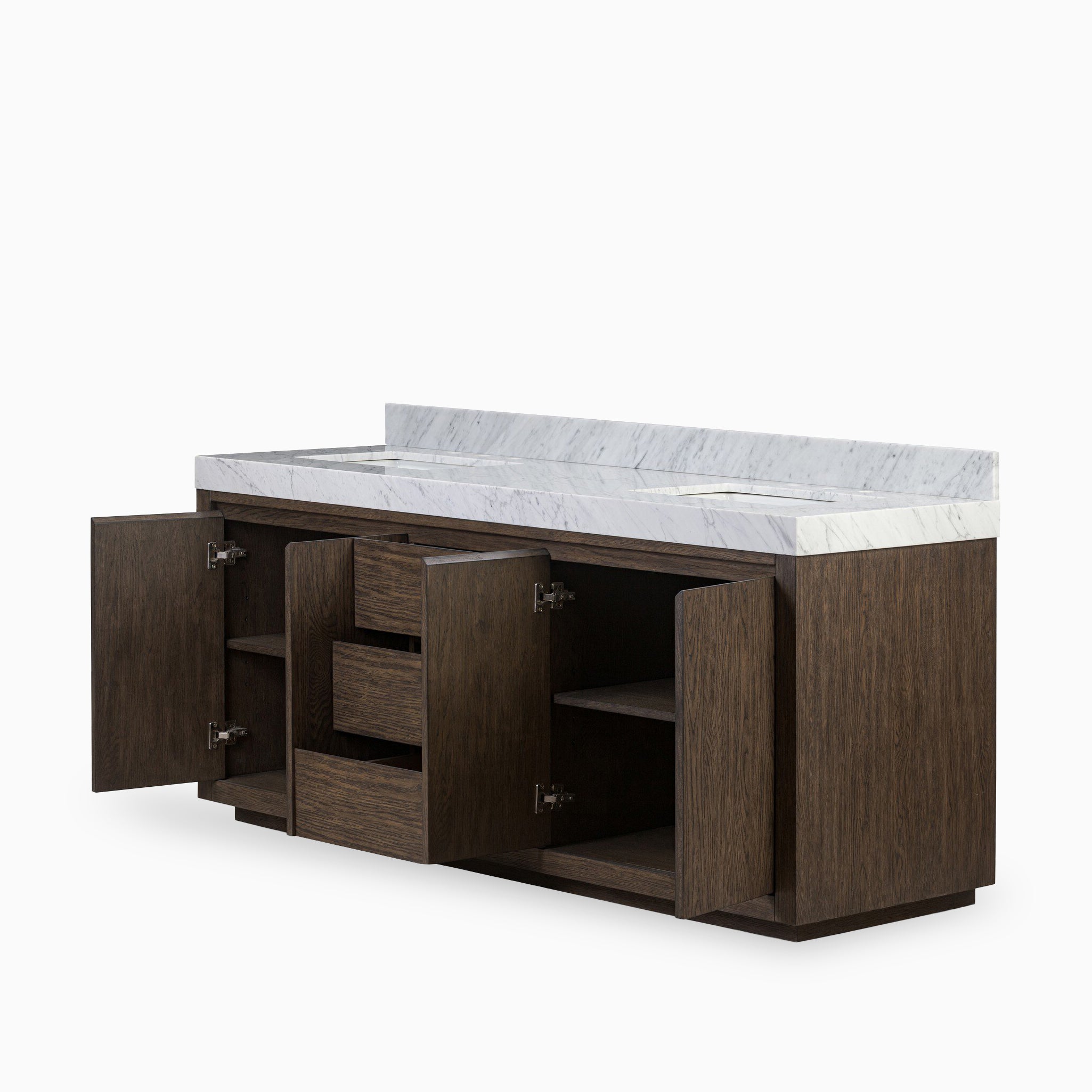 Alisa 72" Double Vanity in Satin Espresso Oak Veneer with Carrara Marble Top
