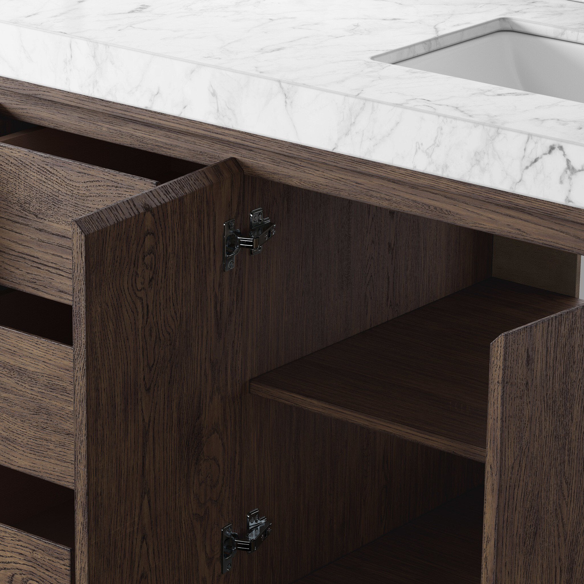 Alisa 72" Double Vanity in Satin Espresso Oak Veneer with Carrara Marble Top