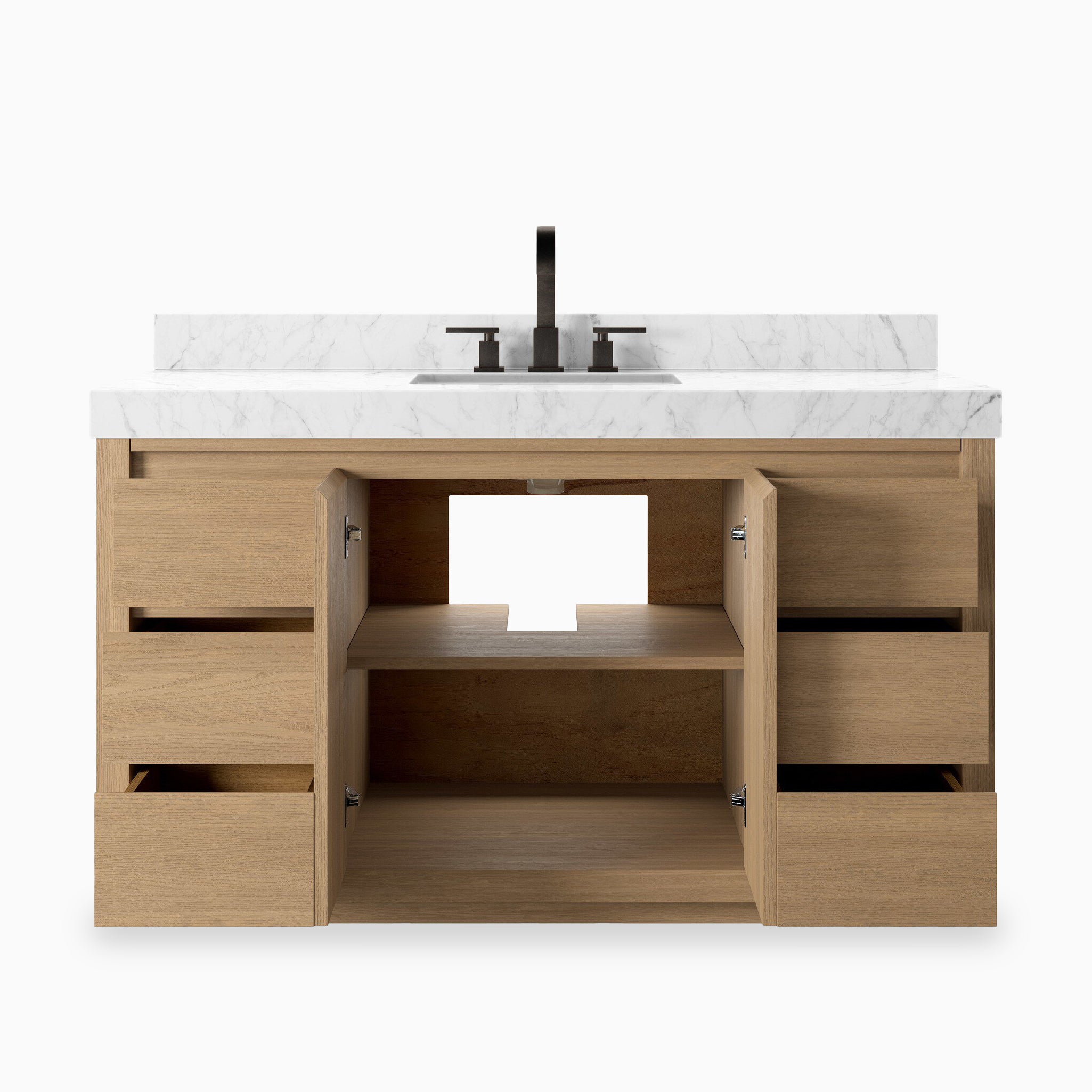 Alisa 55" Single Vanity in Satin Light Wash Oak Veneer with Carrara Marble Top