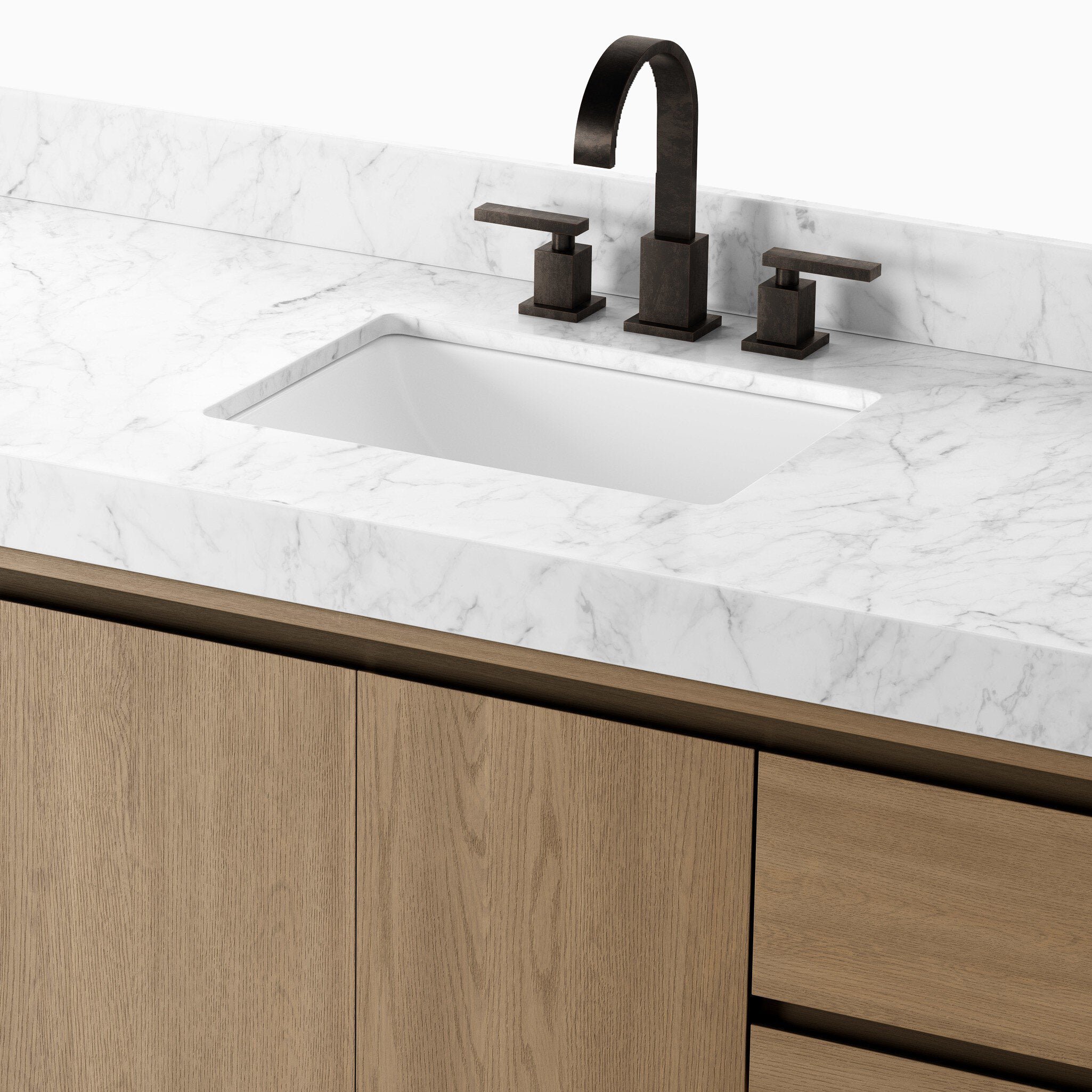 Alisa 55" Single Vanity in Satin Light Wash Oak Veneer with Carrara Marble Top