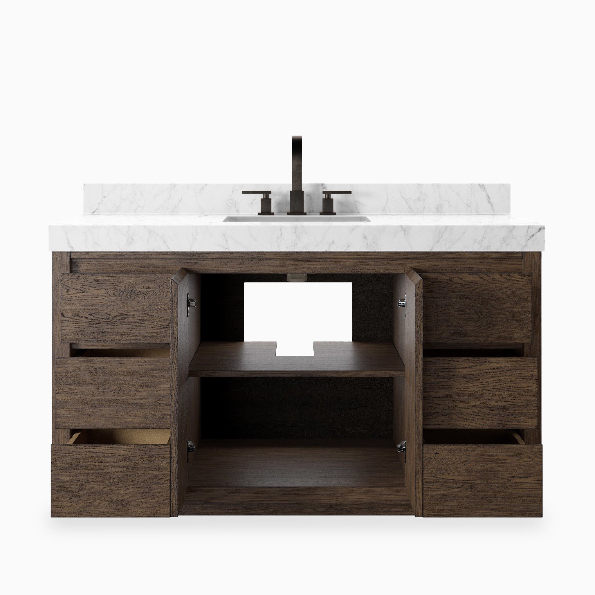 Alisa 55" Single Vanity in Satin Espresso Oak Veneer with Carrara Marble Top