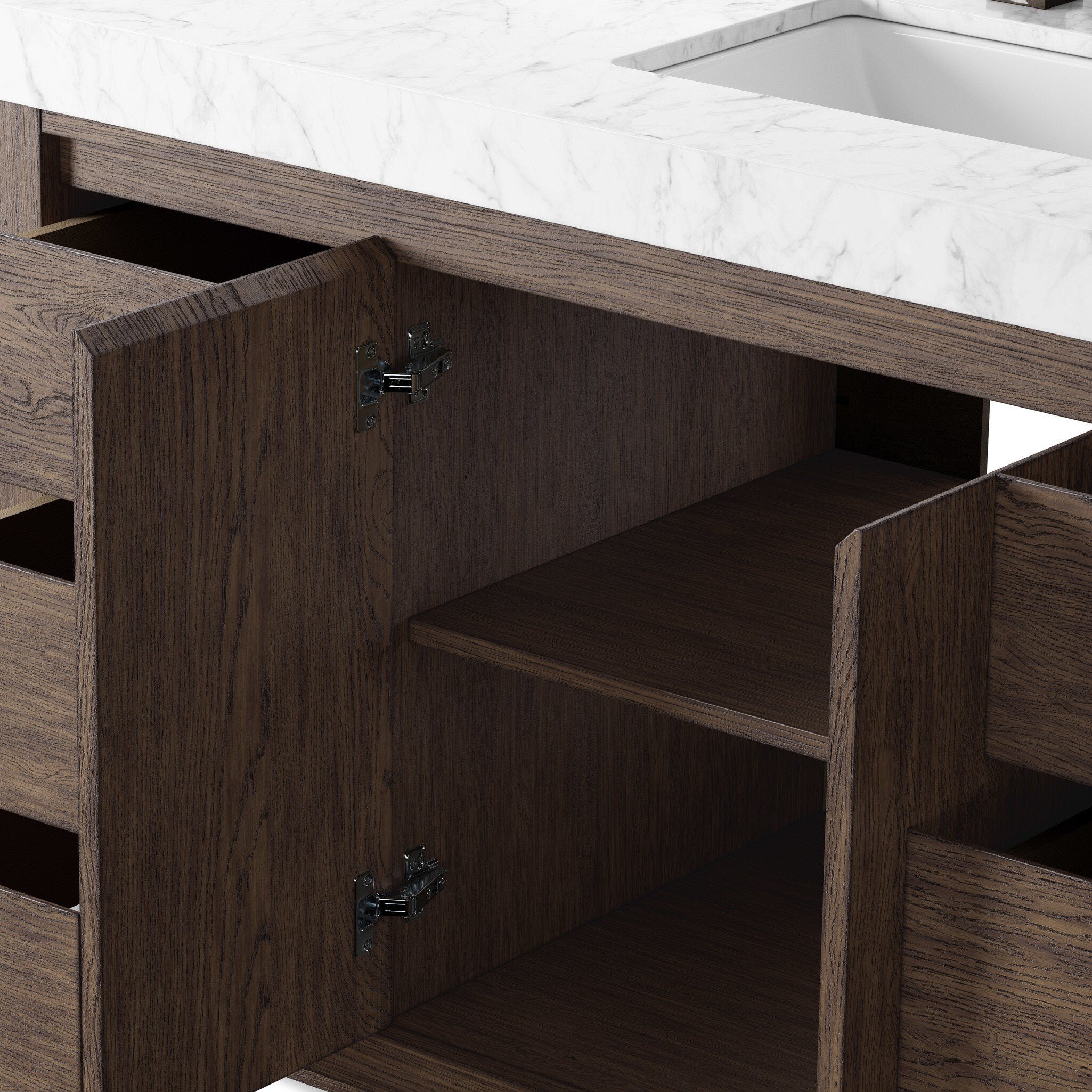 Alisa 55" Single Vanity in Satin Espresso Oak Veneer with Carrara Marble Top