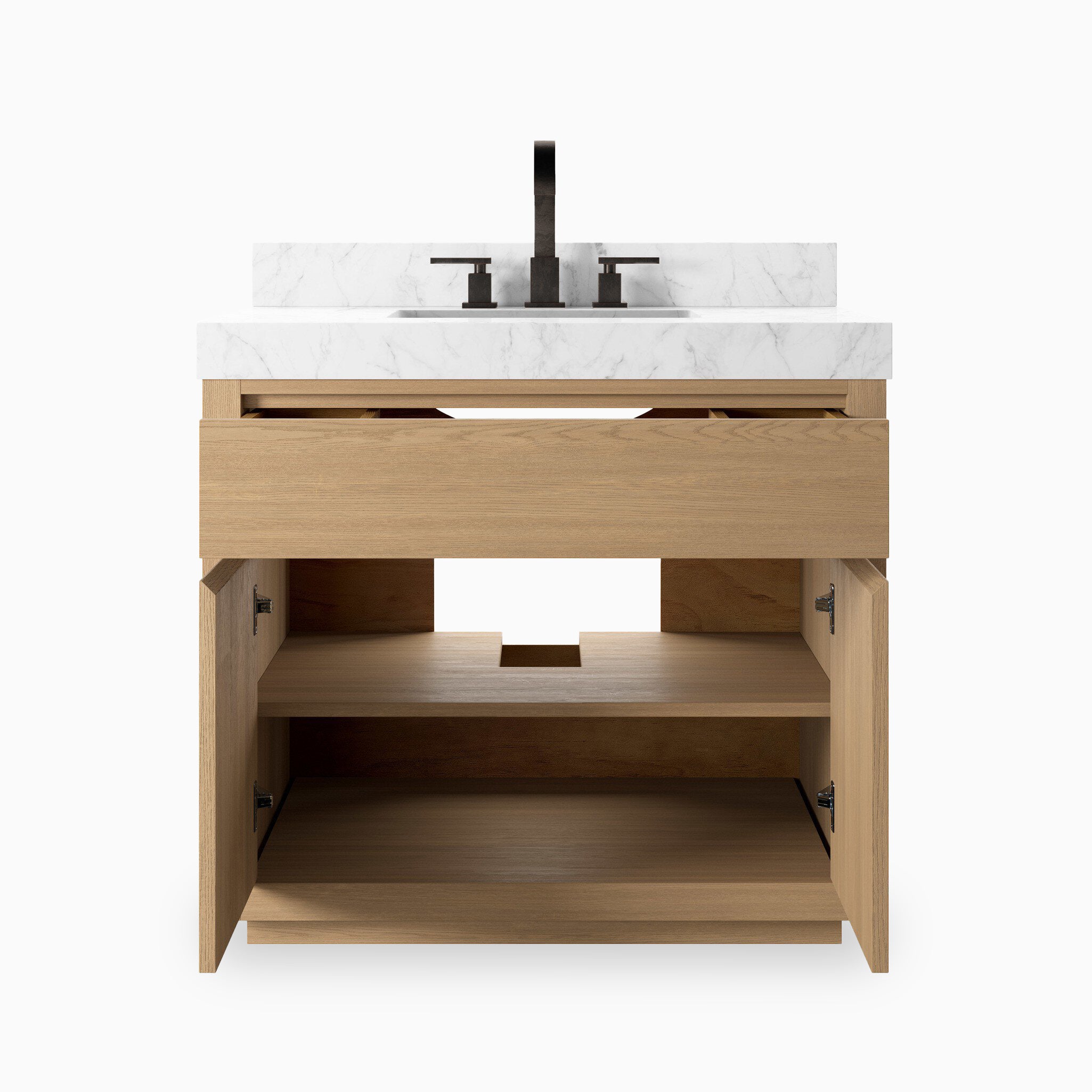 Alisa 36" Single Vanity in Satin Light Wash Oak Veneer with Carrara Marble Top