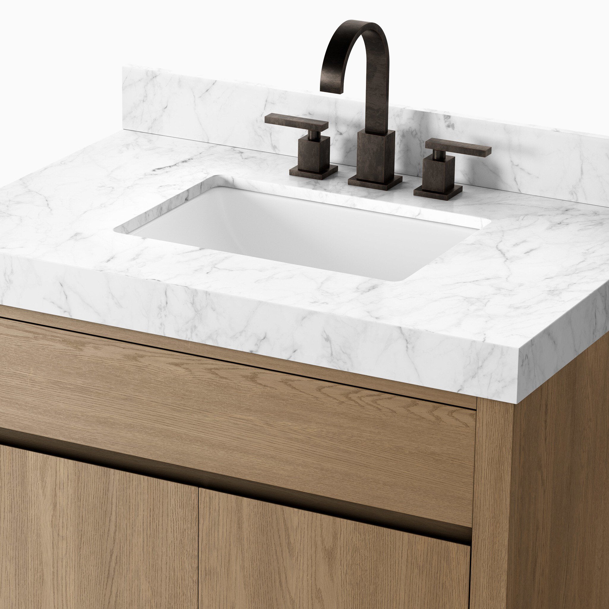 Alisa 36" Single Vanity in Satin Light Wash Oak Veneer with Carrara Marble Top