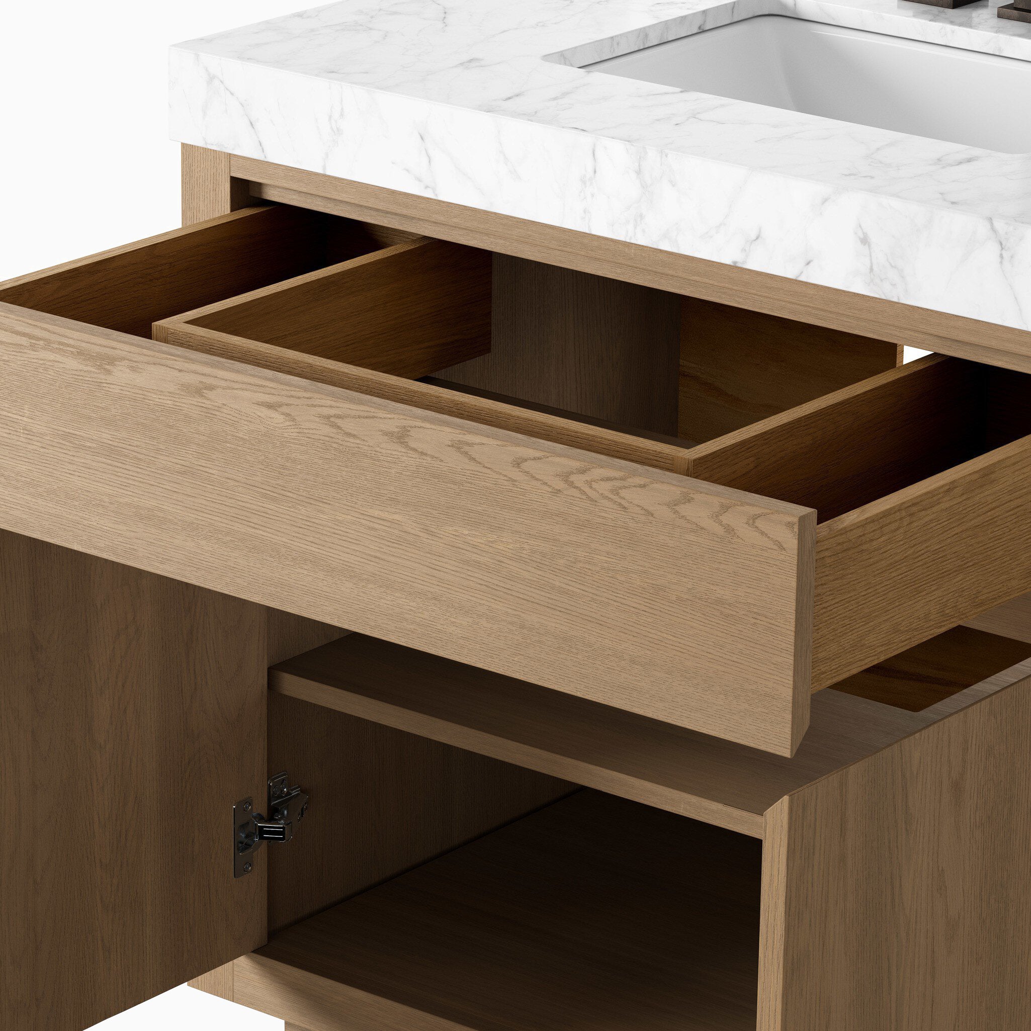 Alisa 36" Single Vanity in Satin Light Wash Oak Veneer with Carrara Marble Top