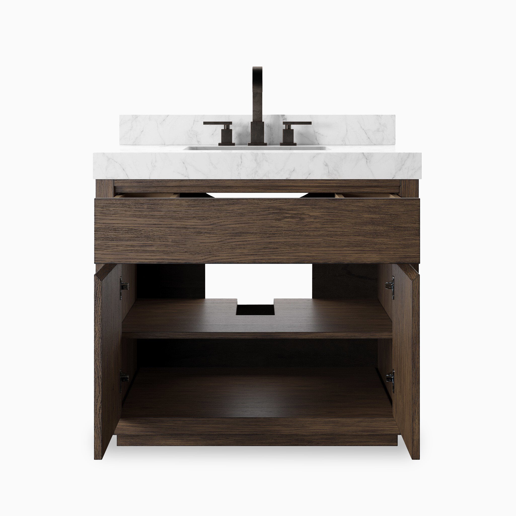 Alisa 36" Single Vanity in Satin Espresso Oak Veneer with Carrara Marble Top