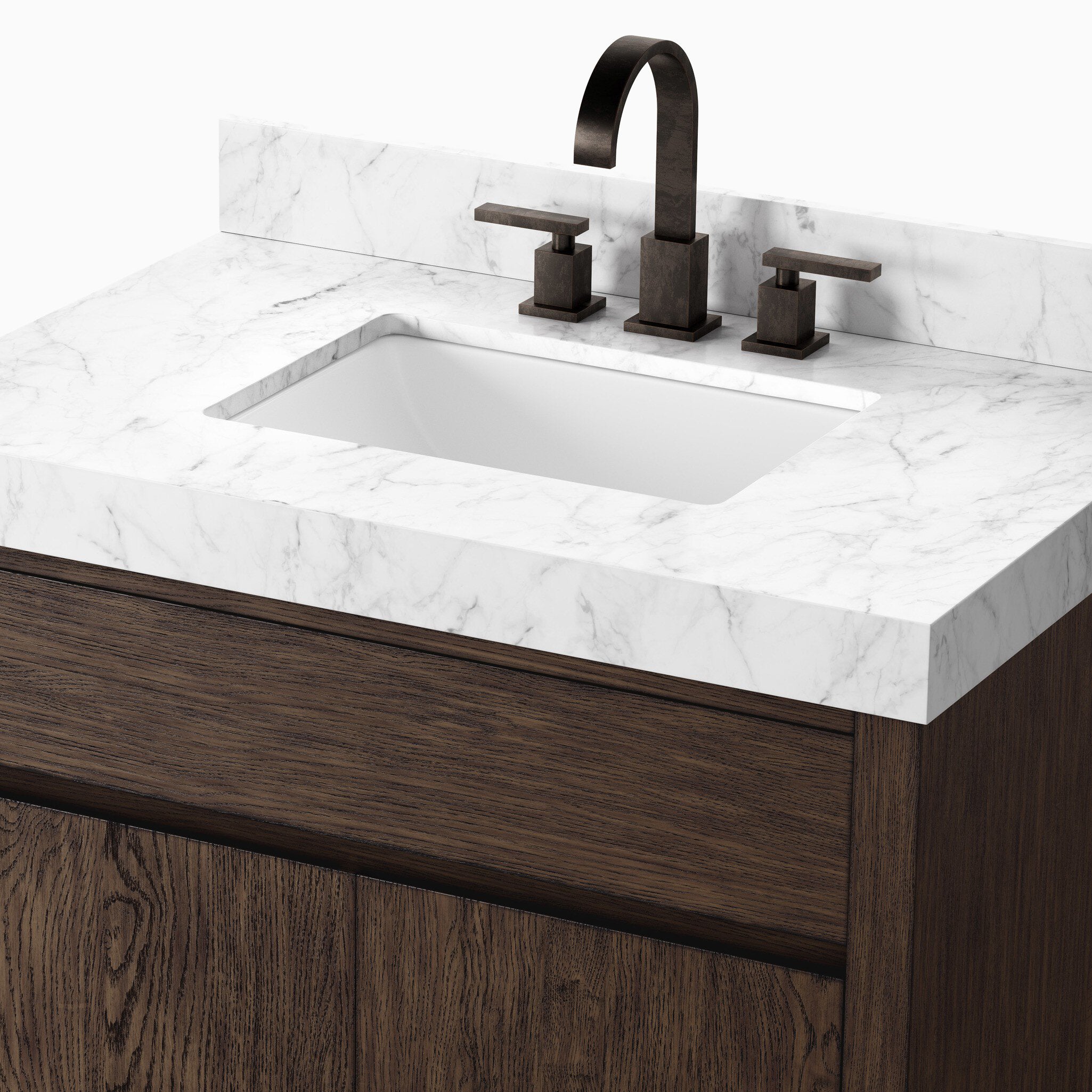 Alisa 36" Single Vanity in Satin Espresso Oak Veneer with Carrara Marble Top