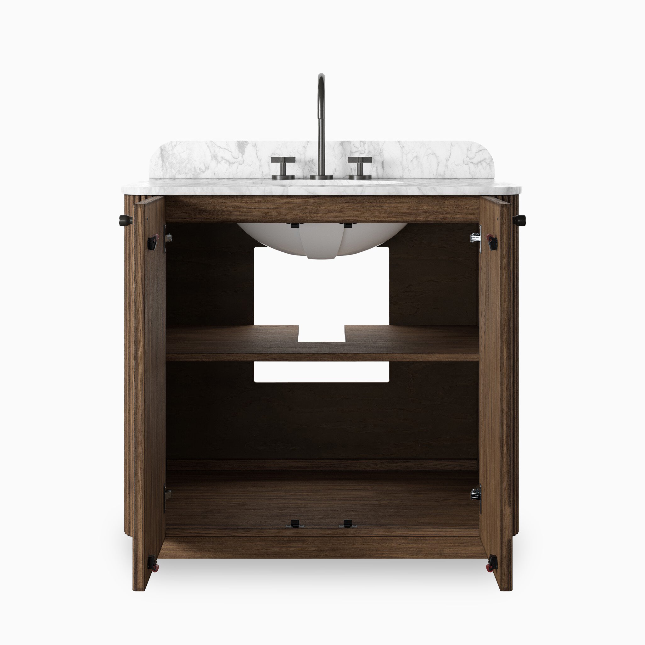 Nina 36" Single Vanity in Satin Espresso Oak Veneer with Carrara Marble Top
