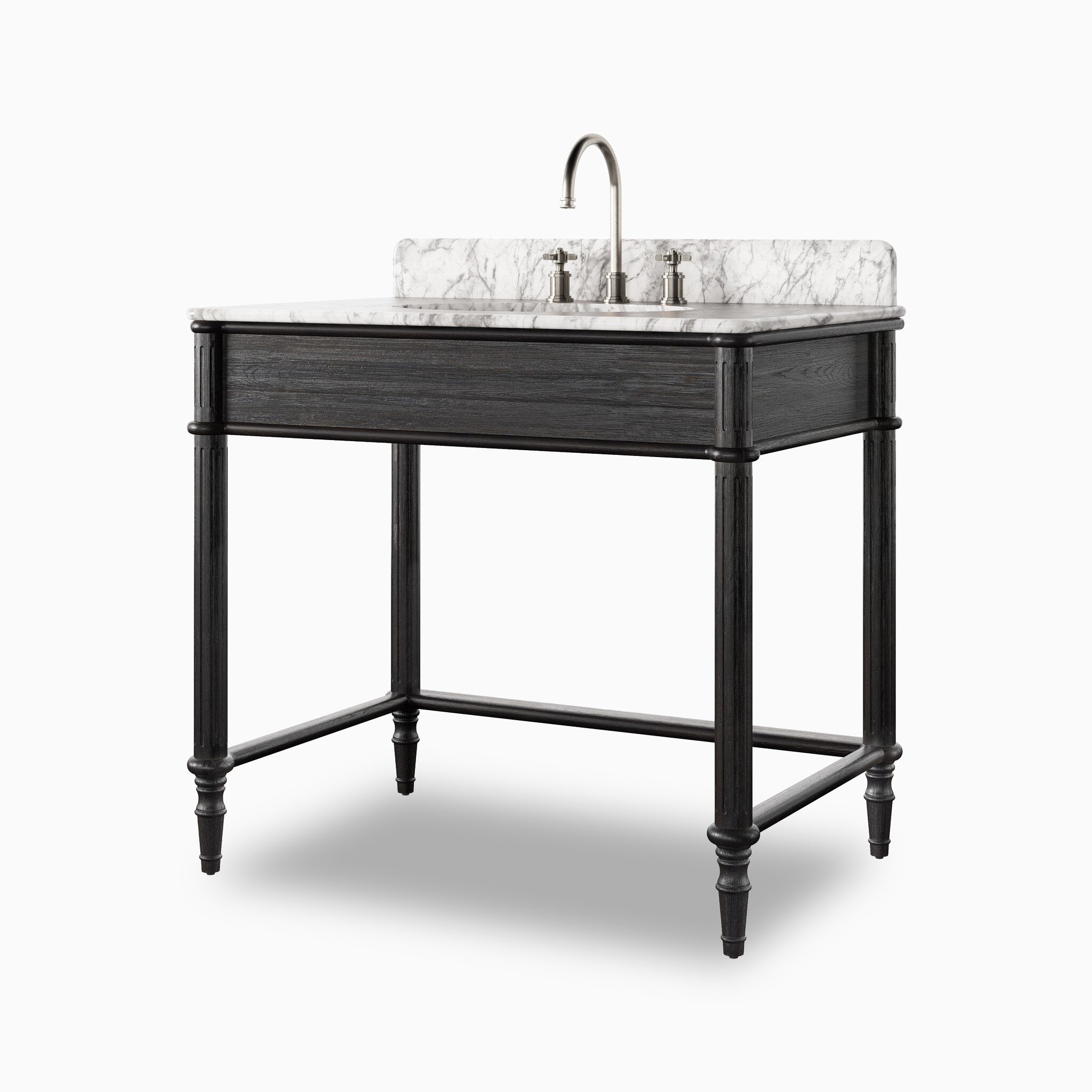 Margot 36" Washstand in Satin Black Veneer with Carrara Marble Top