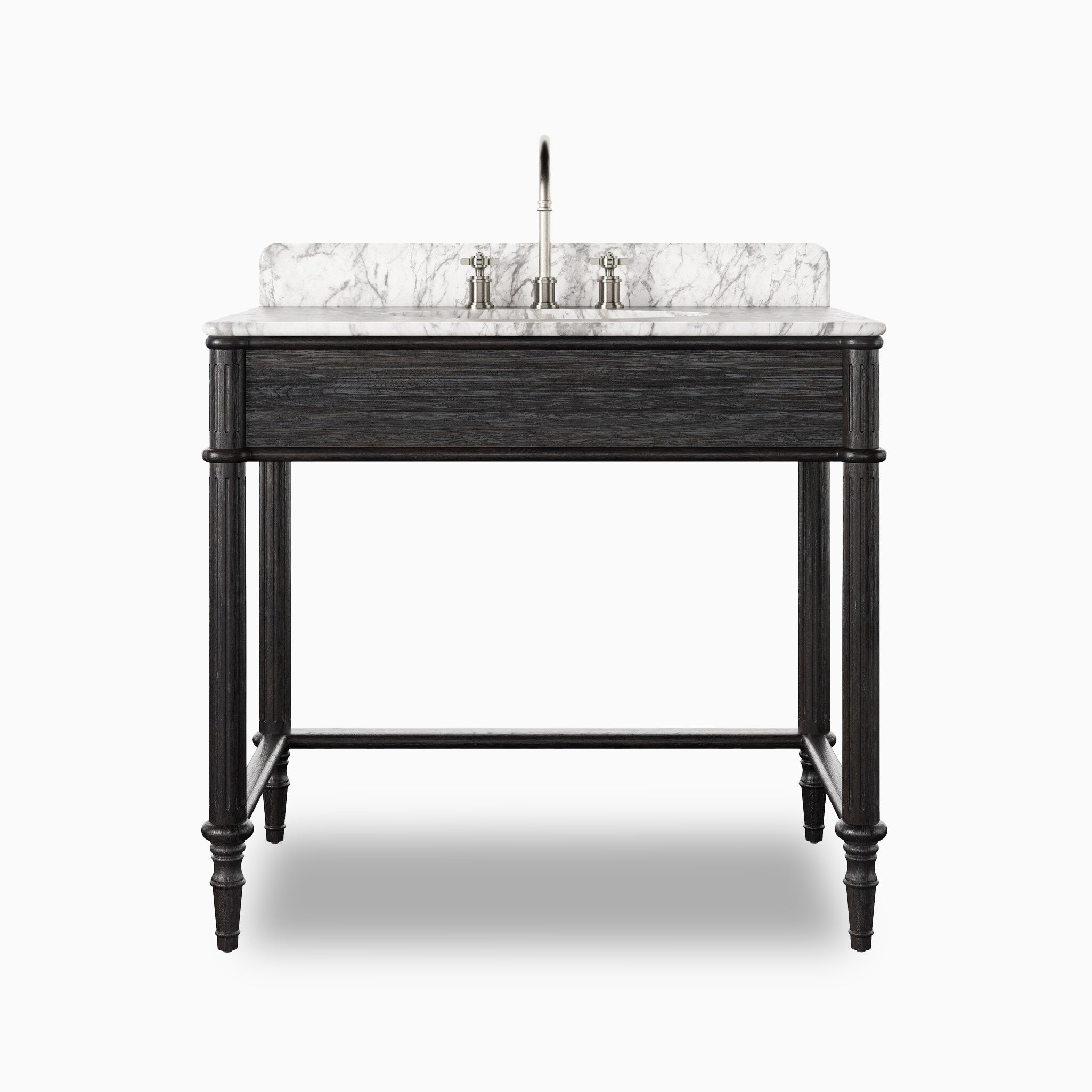 Margot 36" Washstand in Satin Black Veneer with Carrara Marble Top