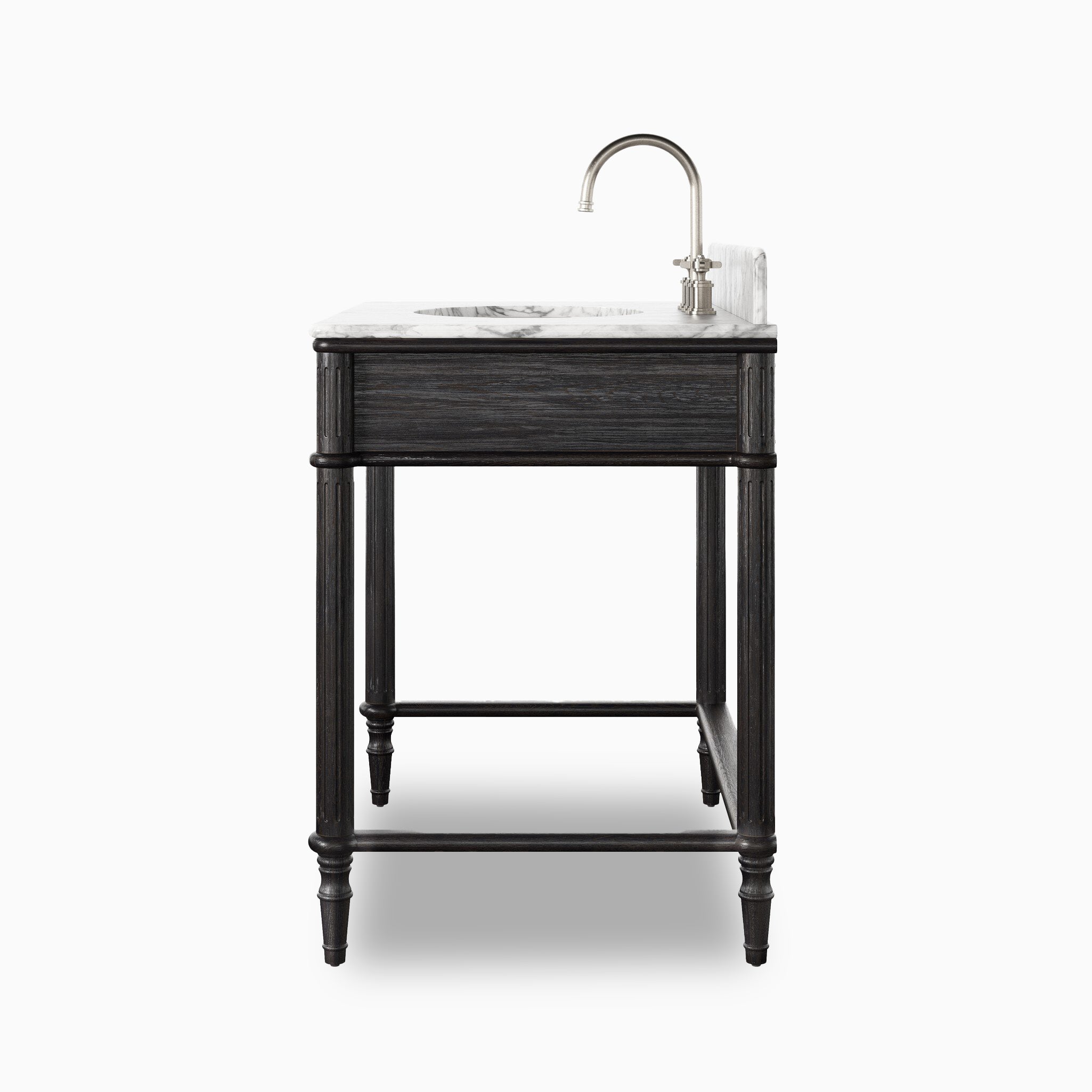 Margot 36" Washstand in Satin Black Veneer with Carrara Marble Top