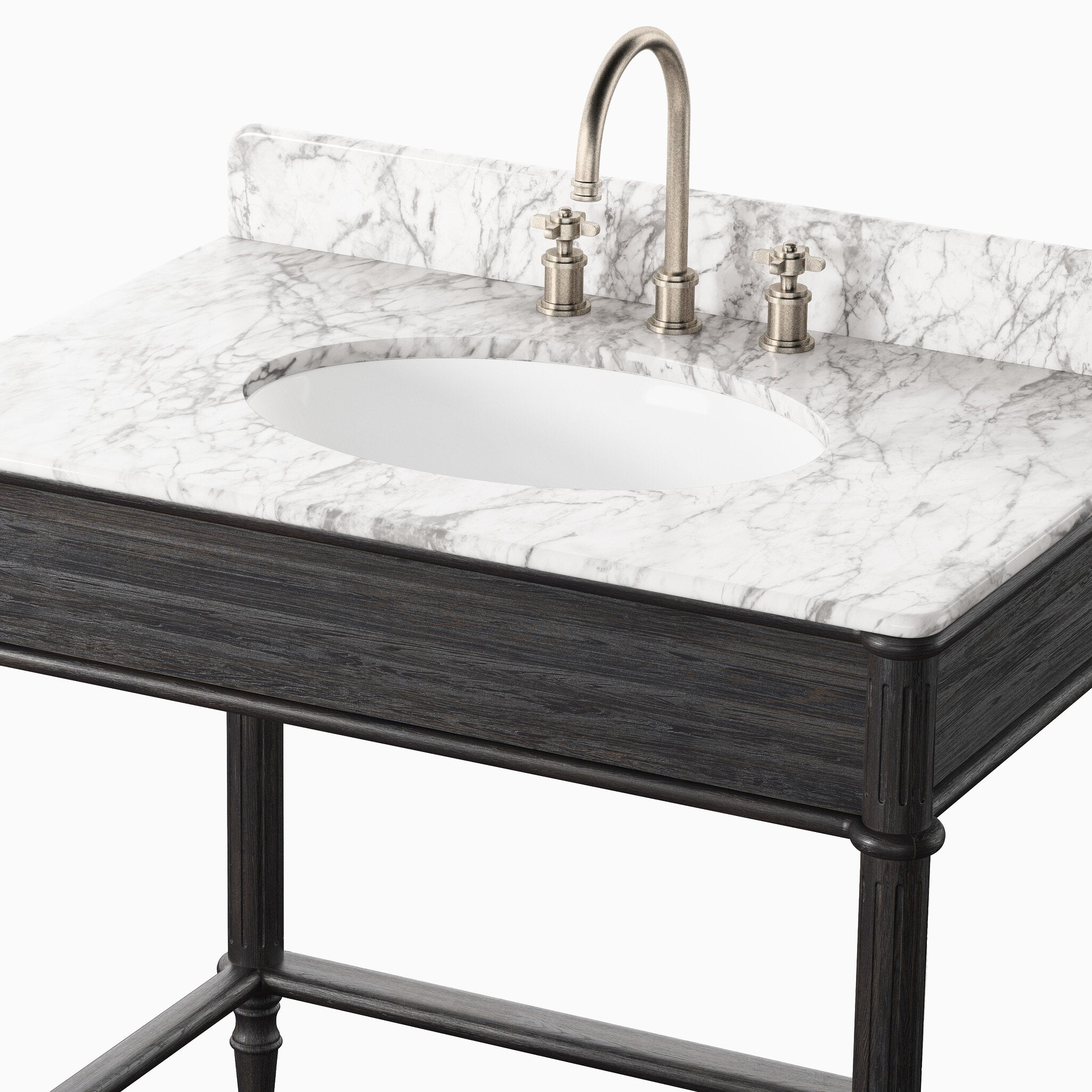Margot 36" Washstand in Satin Black Veneer with Carrara Marble Top
