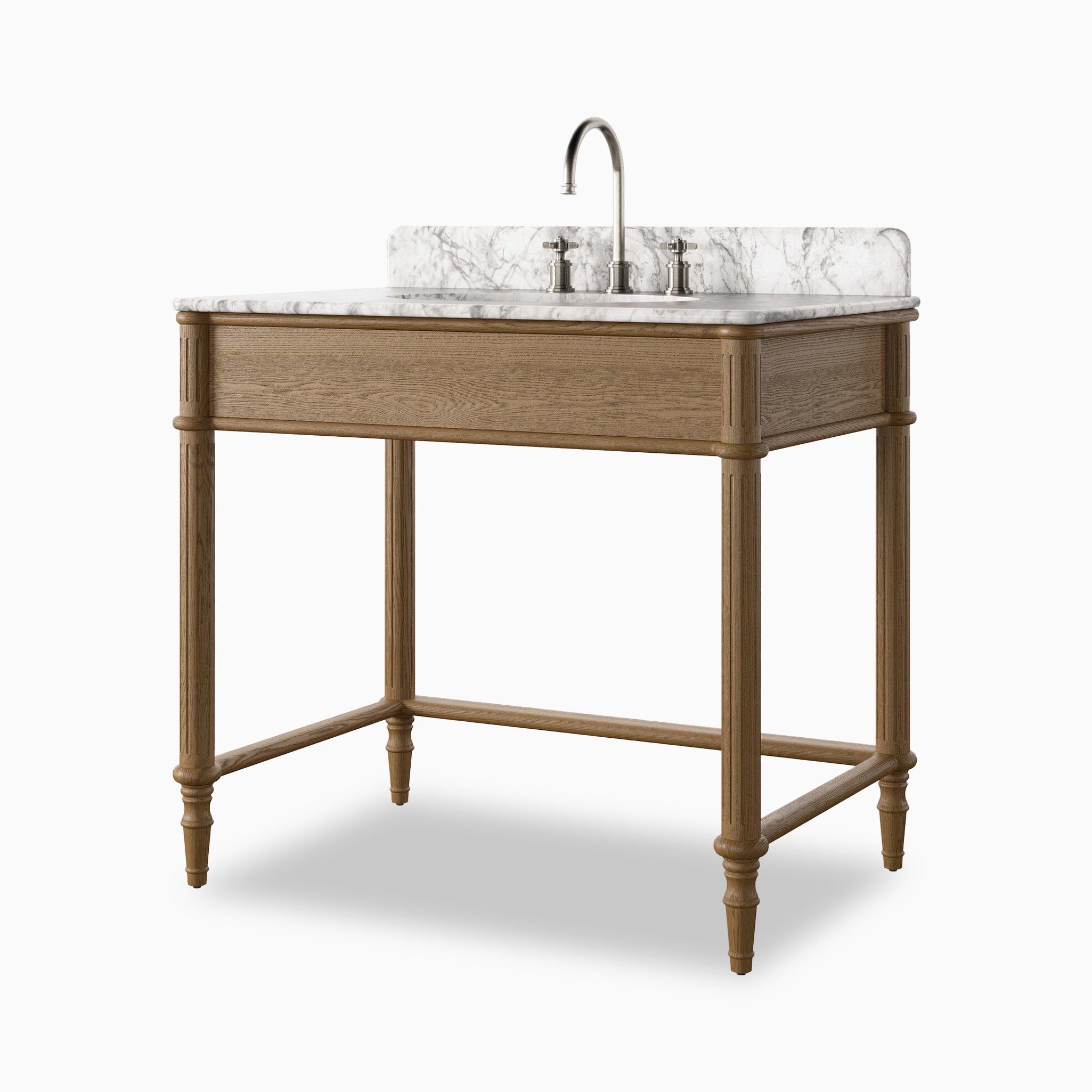 Margot 36" Washstand in Washed Blonde Veneer with Carrara Marble Top