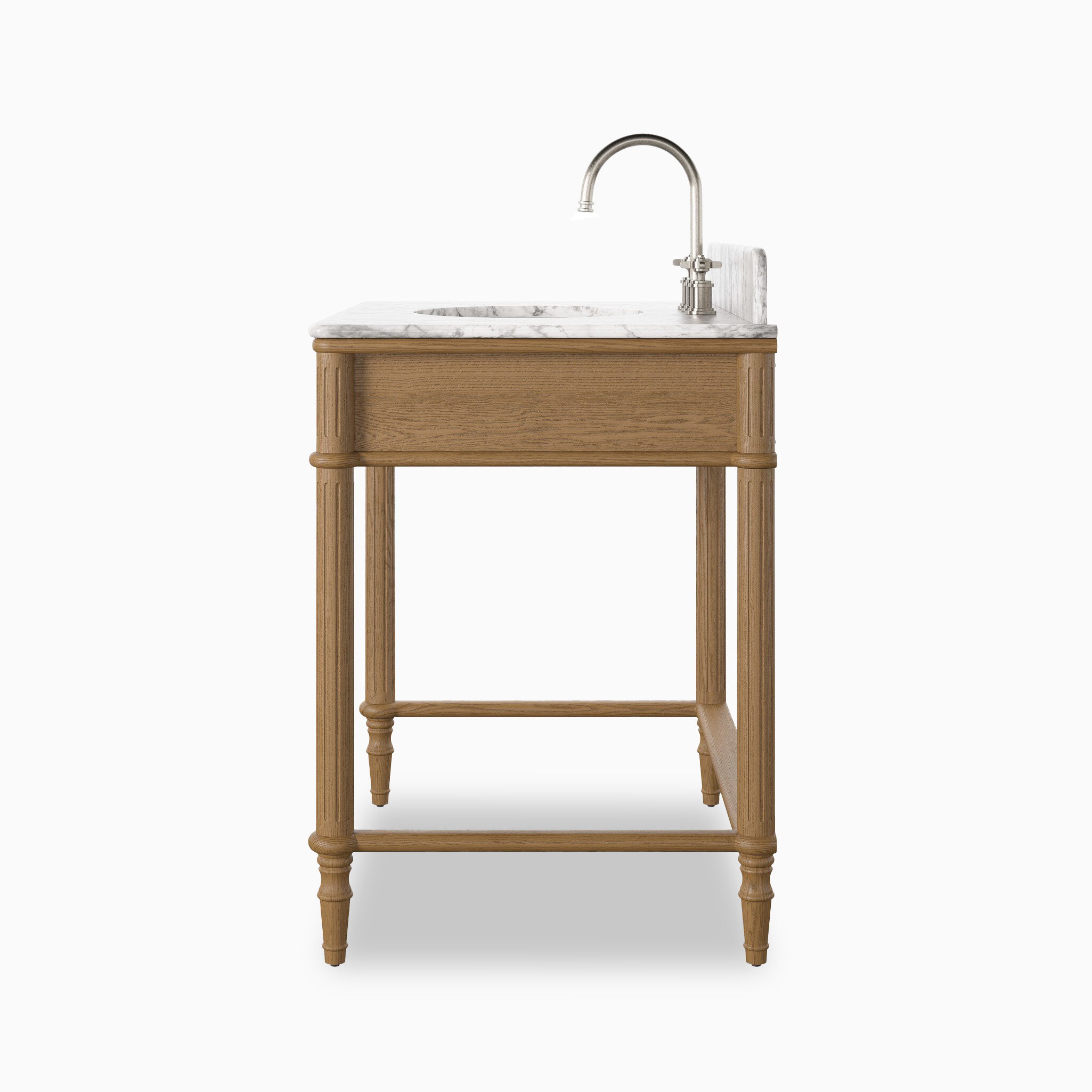 Margot 36" Washstand in Washed Blonde Veneer with Carrara Marble Top