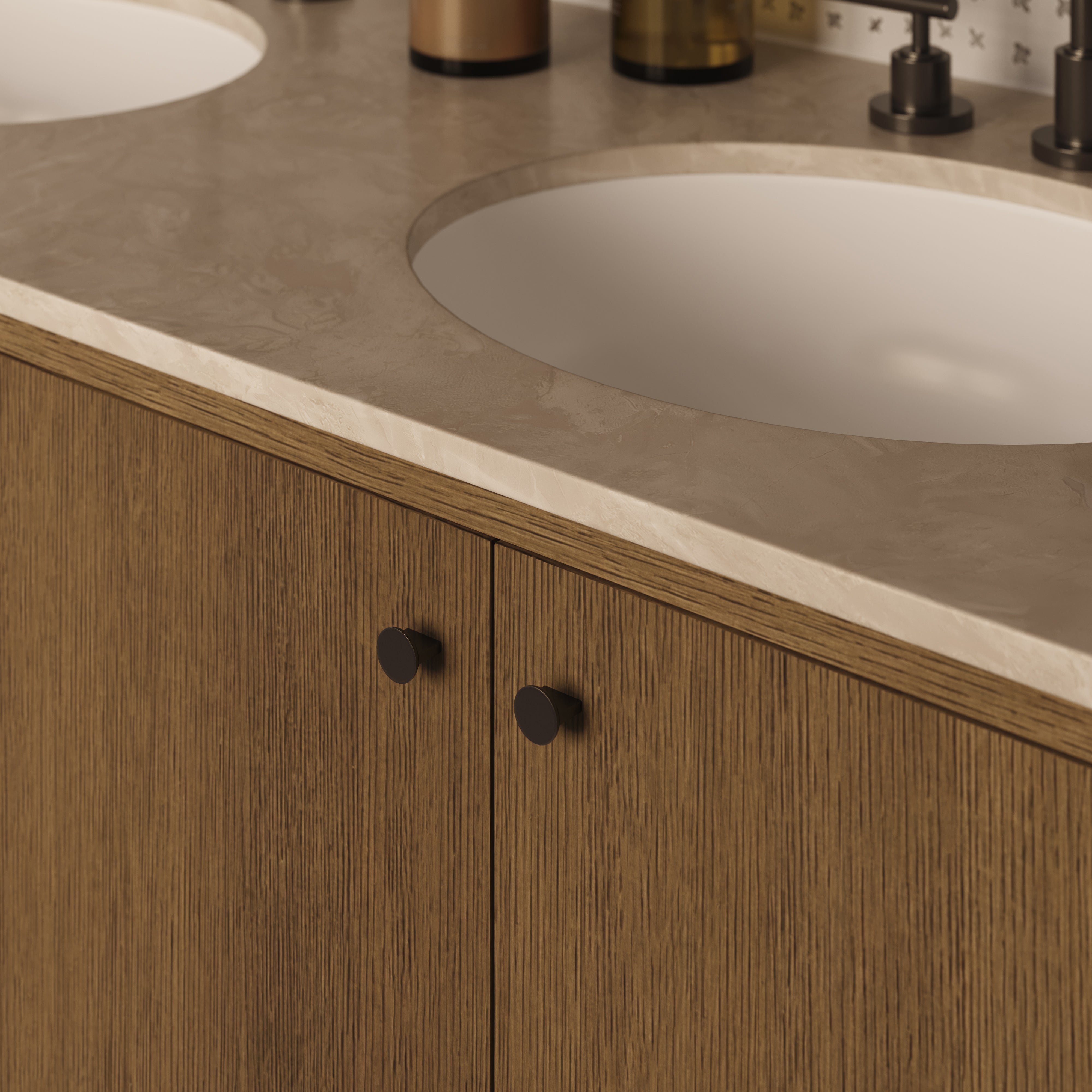 Tessa 72" Double Vanity in Washed Natural Veneer with Sand Marble Top