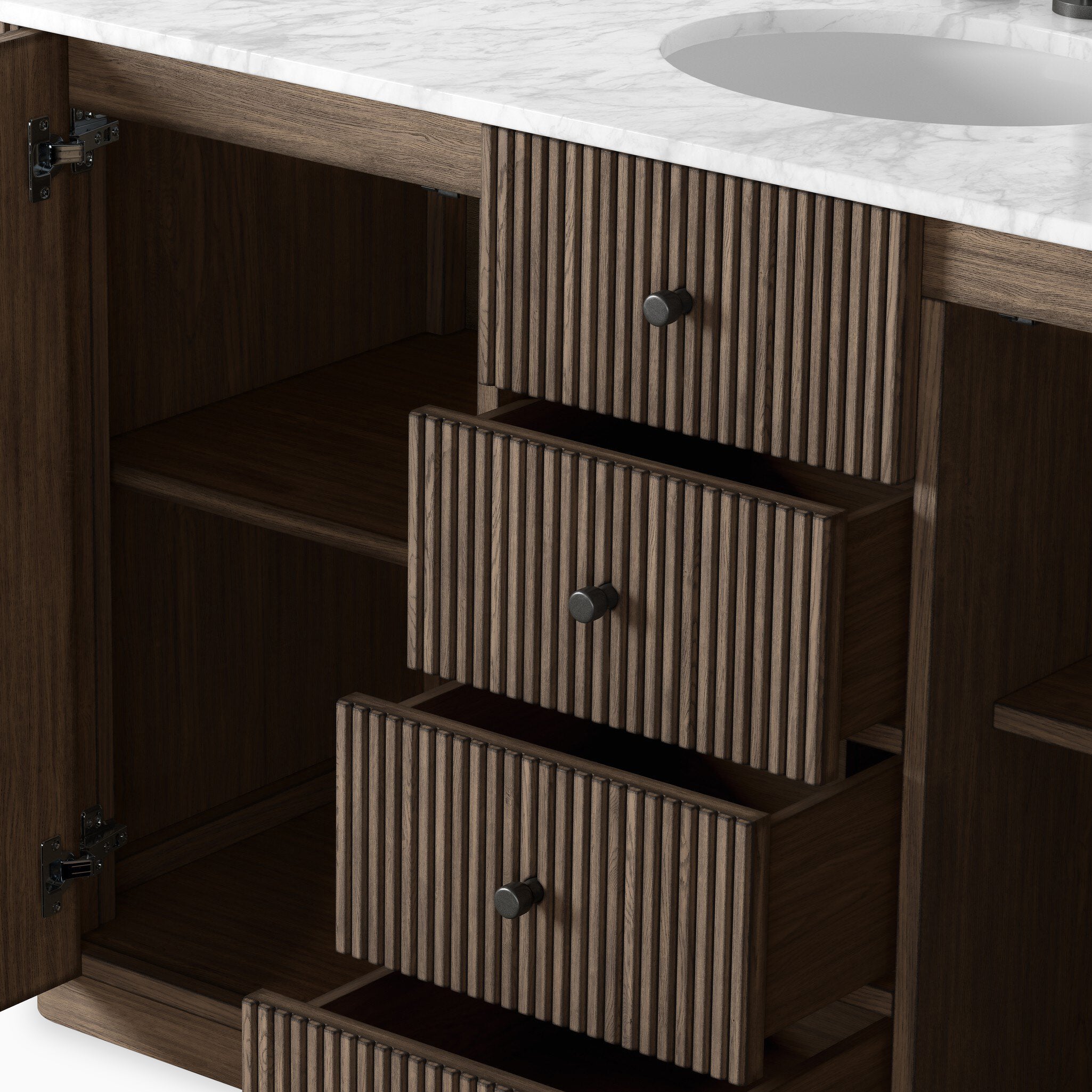 Nina 55" Single Vanity in Satin Espresso Oak Veneer with Carrara Marble Top