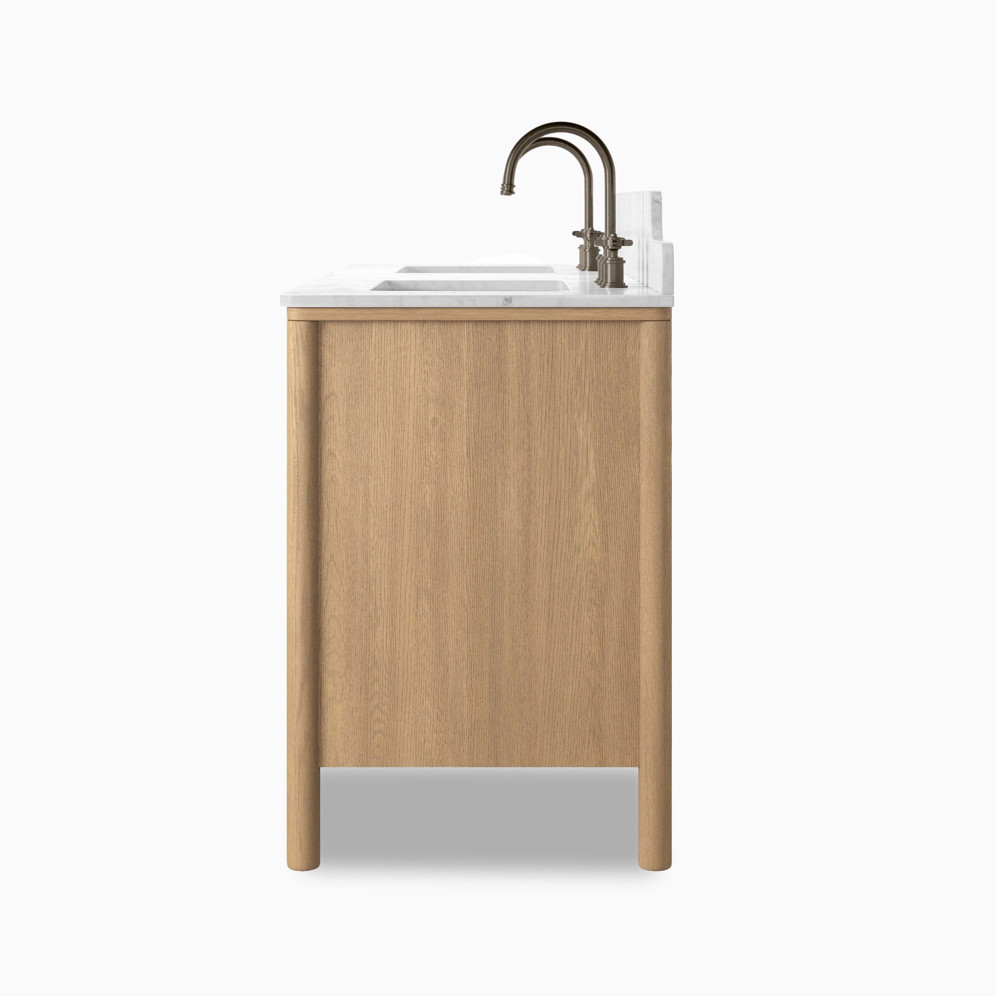 Heidi 60.5" Double Vanity in Satin Light Wash Oak Veneer with Carrara Marble Top