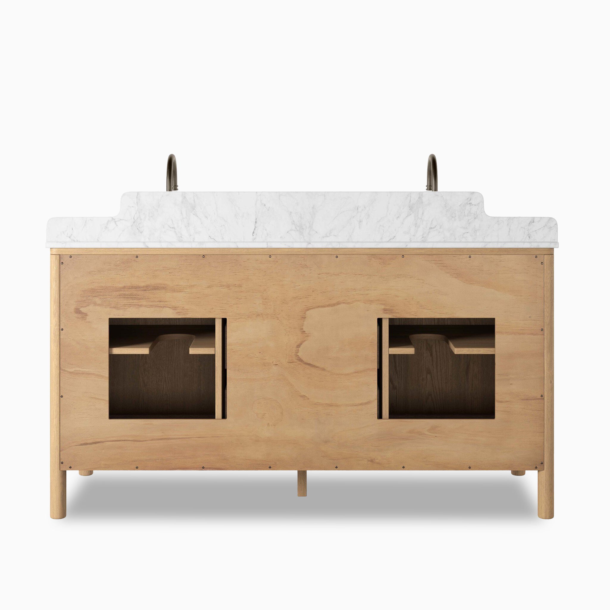Heidi 60.5" Double Vanity in Satin Light Wash Oak Veneer with Carrara Marble Top