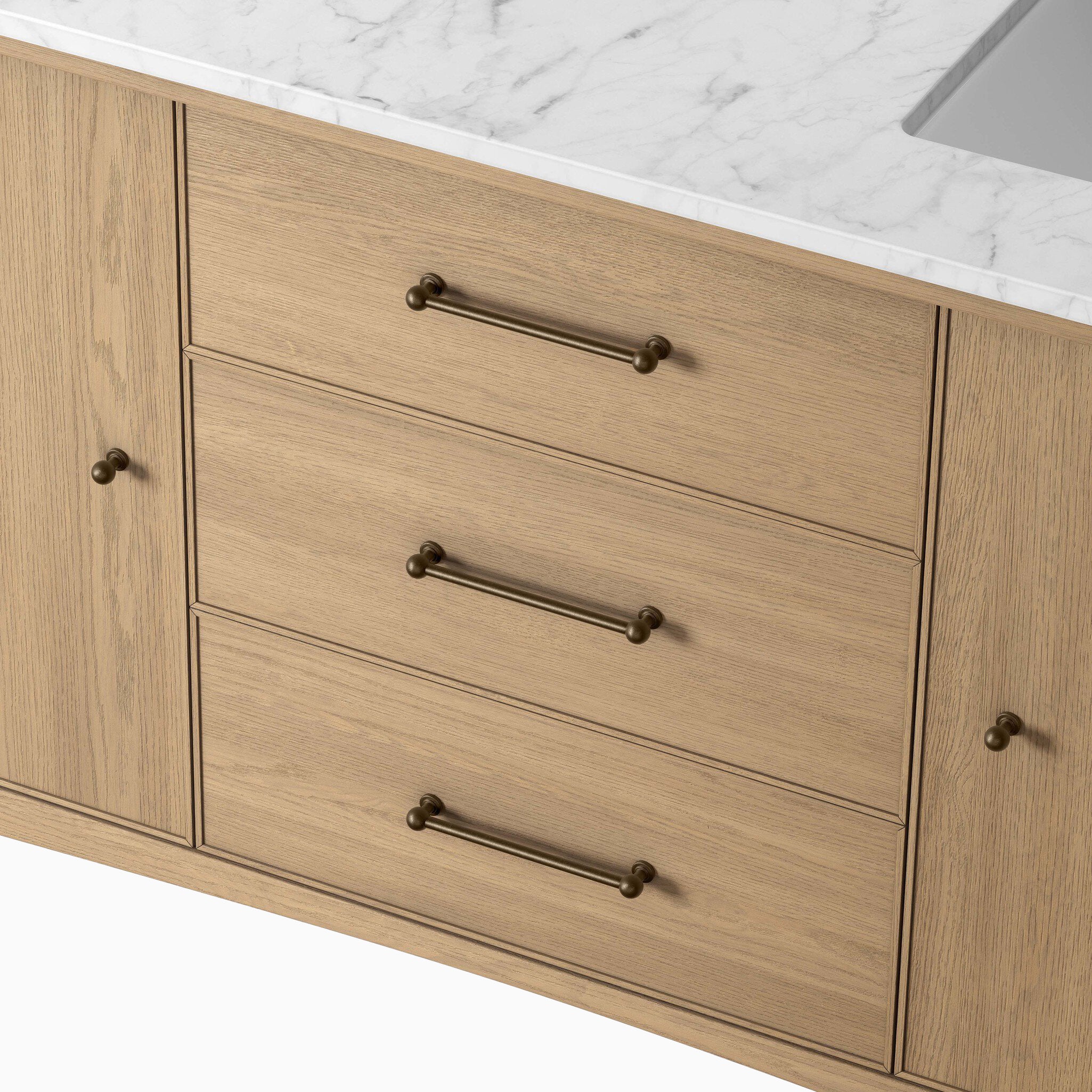Heidi 60.5" Double Vanity in Satin Light Wash Oak Veneer with Carrara Marble Top