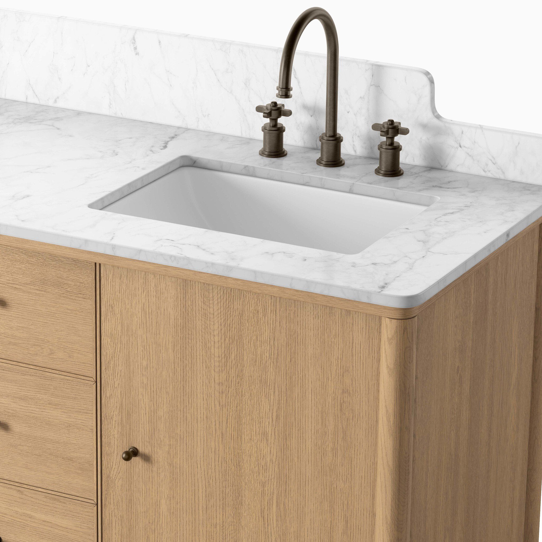 Heidi 60.5" Double Vanity in Satin Light Wash Oak Veneer with Carrara Marble Top
