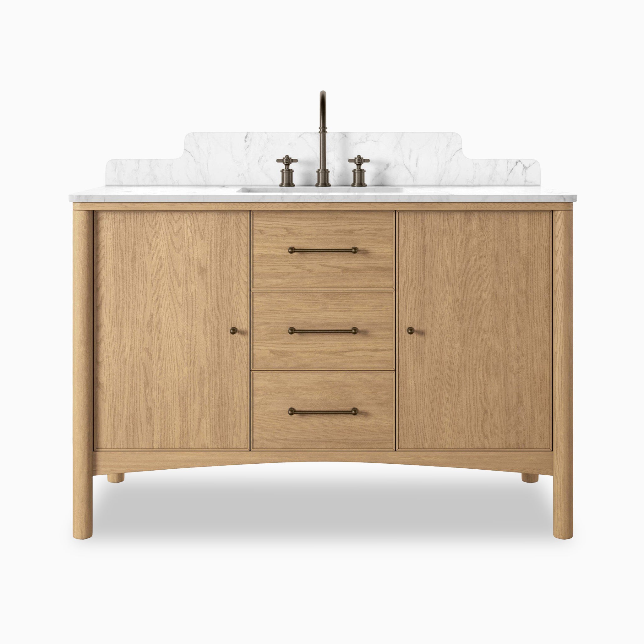 Heidi 48.5" Single Vanity in Satin Light Wash Oak Veneer with Carrara Marble Top