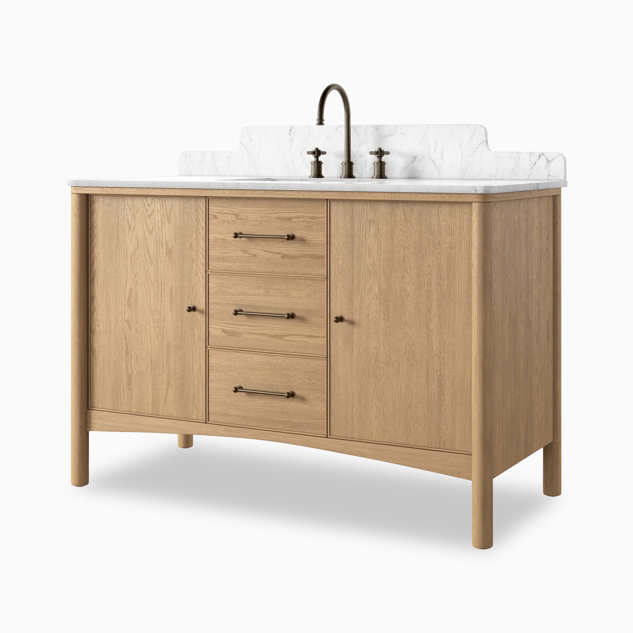 Heidi 48.5" Single Vanity in Satin Light Wash Oak Veneer with Carrara Marble Top