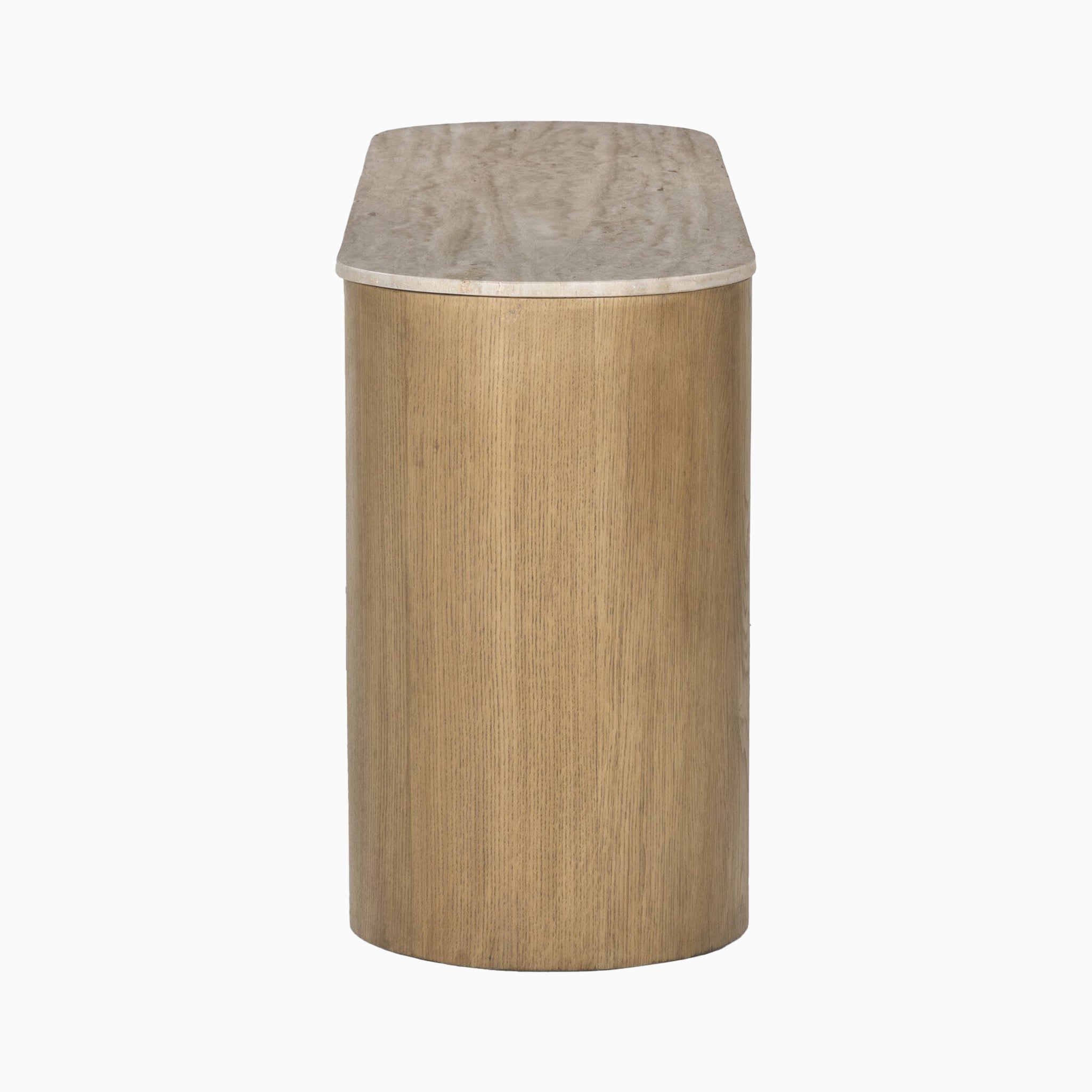 Fannin Media Console in Natural Light Oak Veneer with Natural Travertine Top