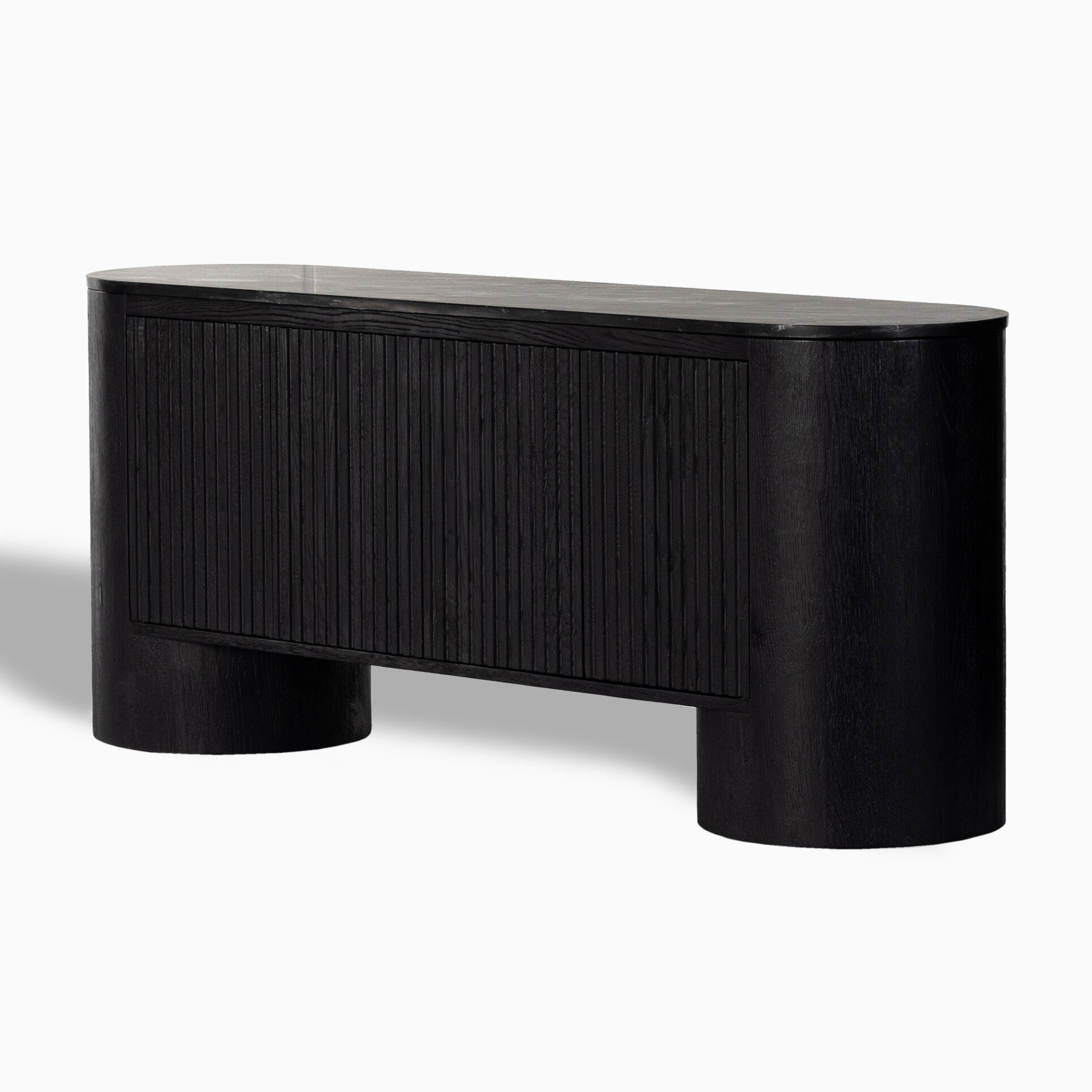 Fannin Media Console in Black Oak Veneer with Black Marble Top