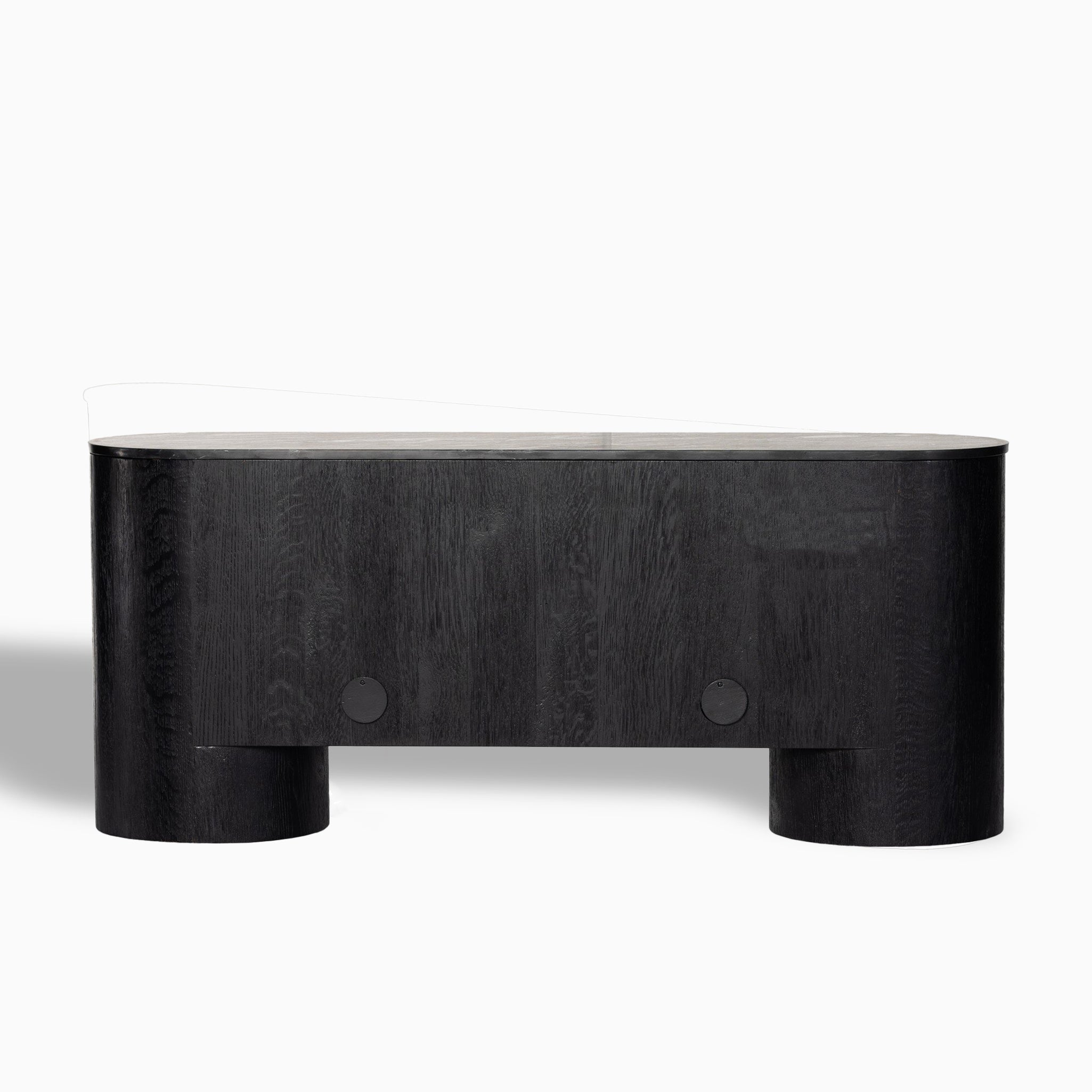 Fannin Media Console in Black Oak Veneer with Black Marble Top