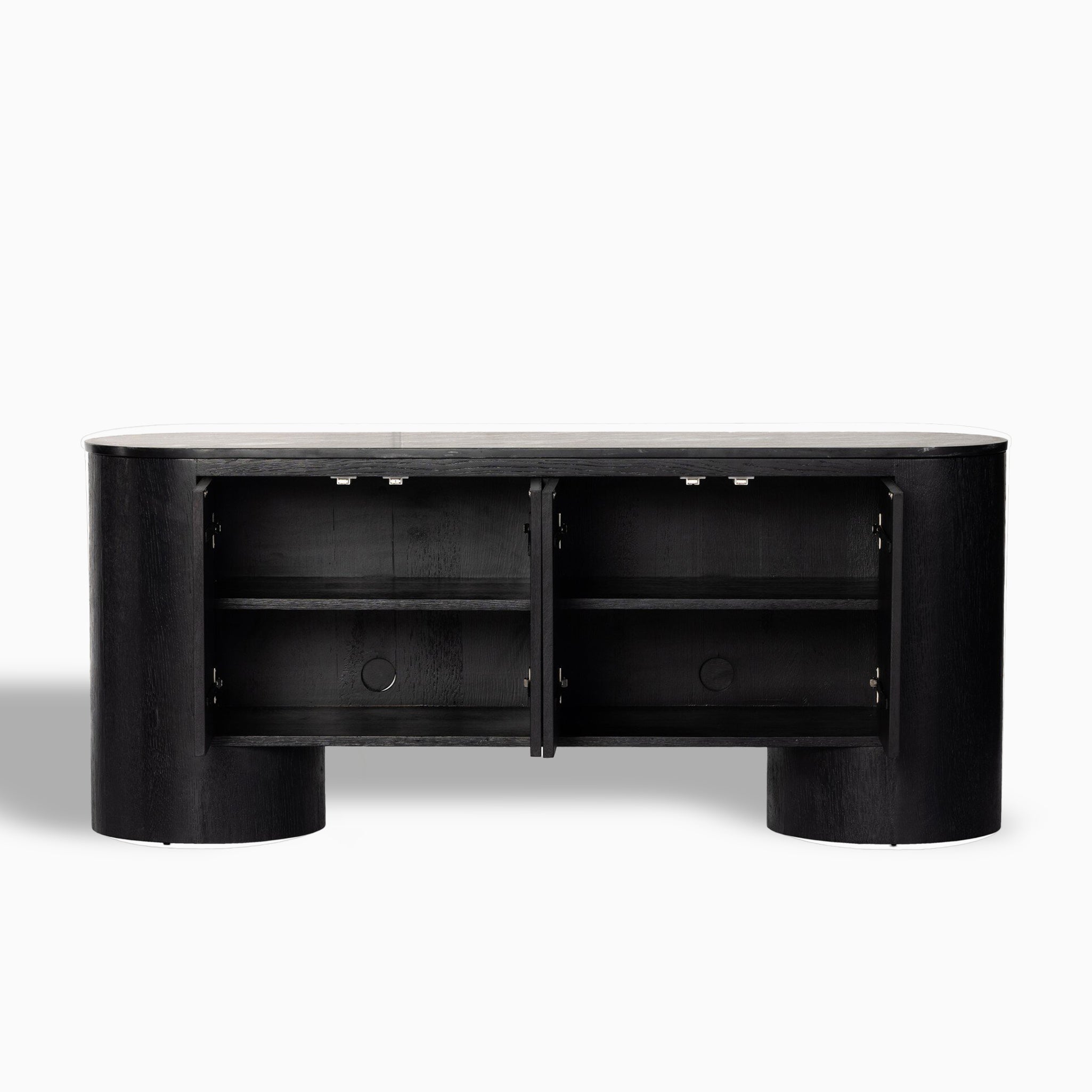 Fannin Media Console in Black Oak Veneer with Black Marble Top