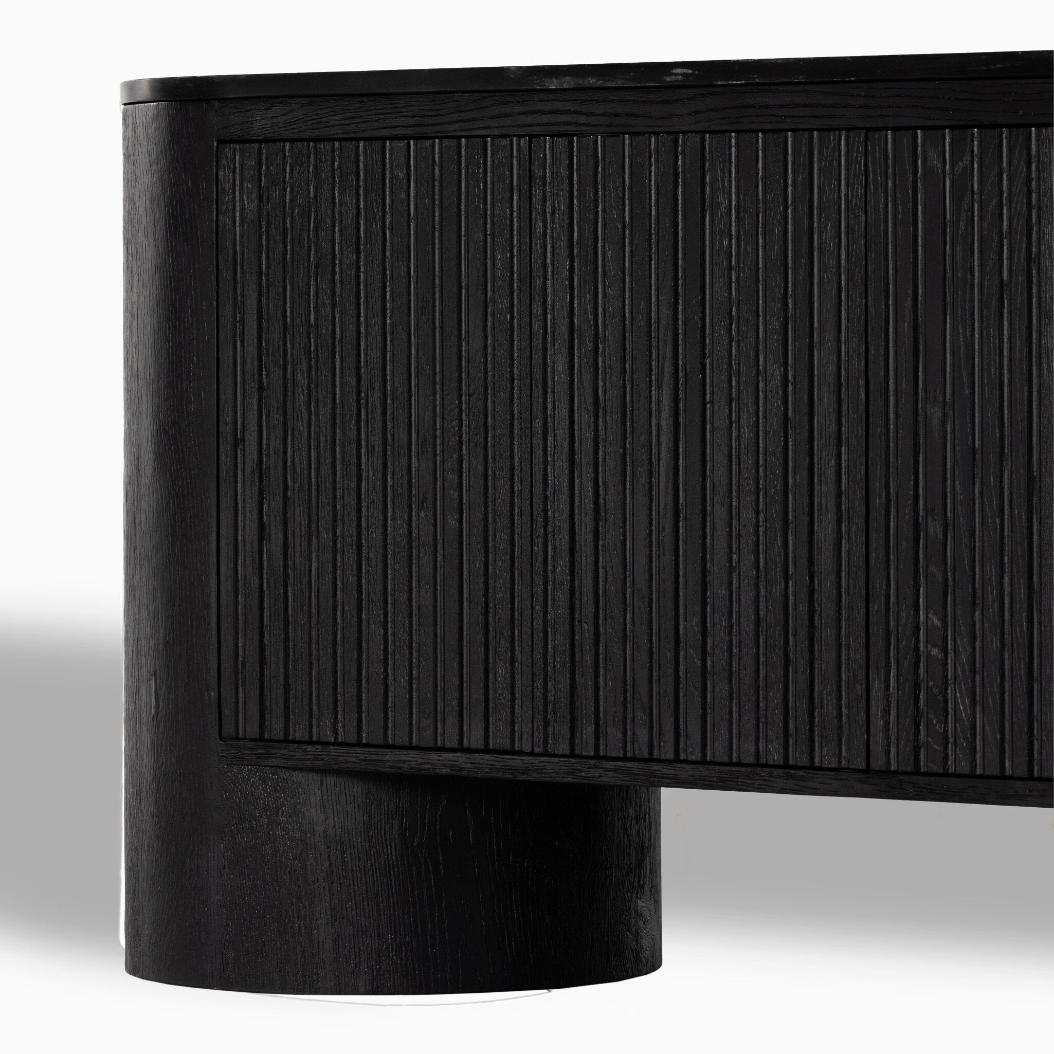 Fannin Media Console in Black Oak Veneer with Black Marble Top