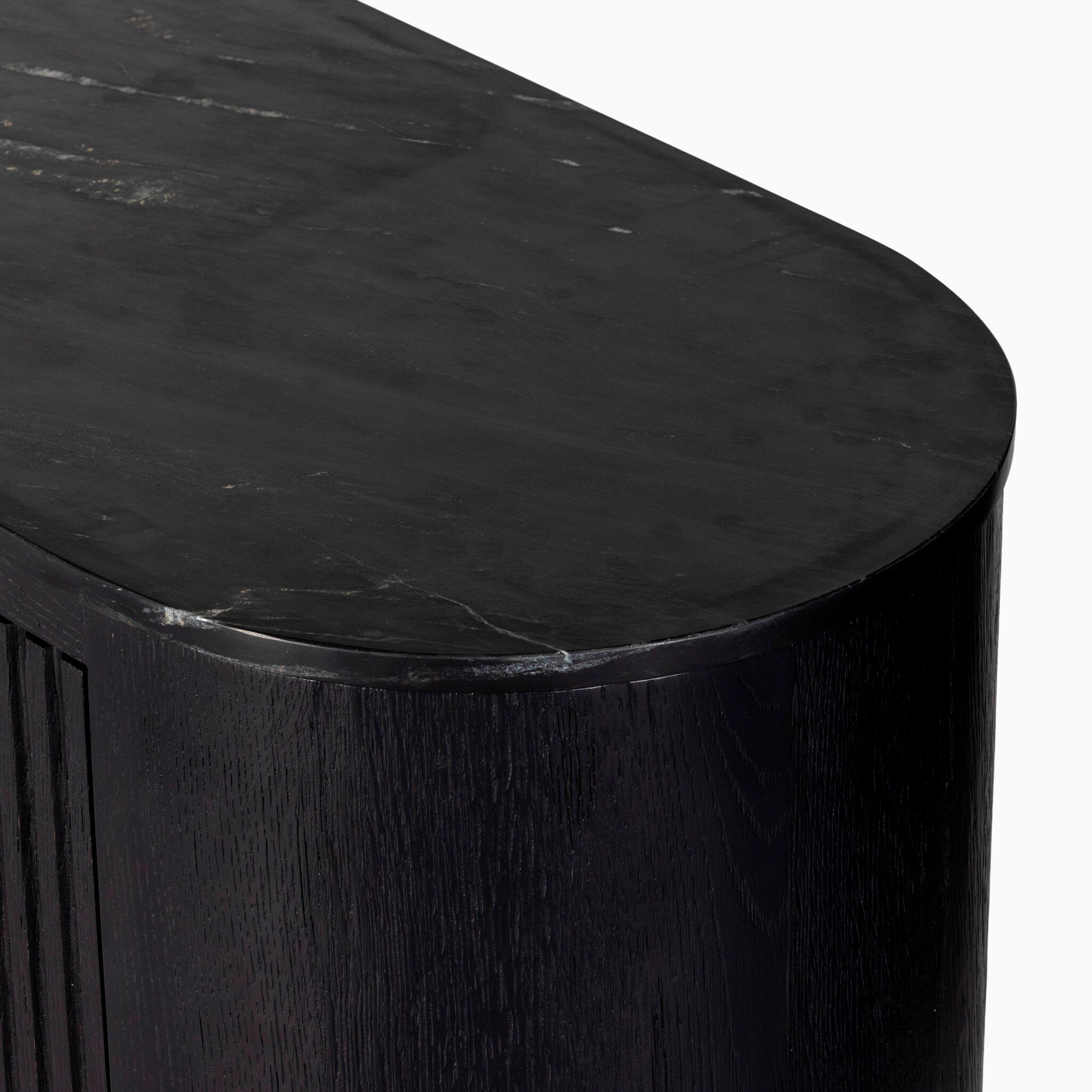 Fannin Media Console in Black Oak Veneer with Black Marble Top