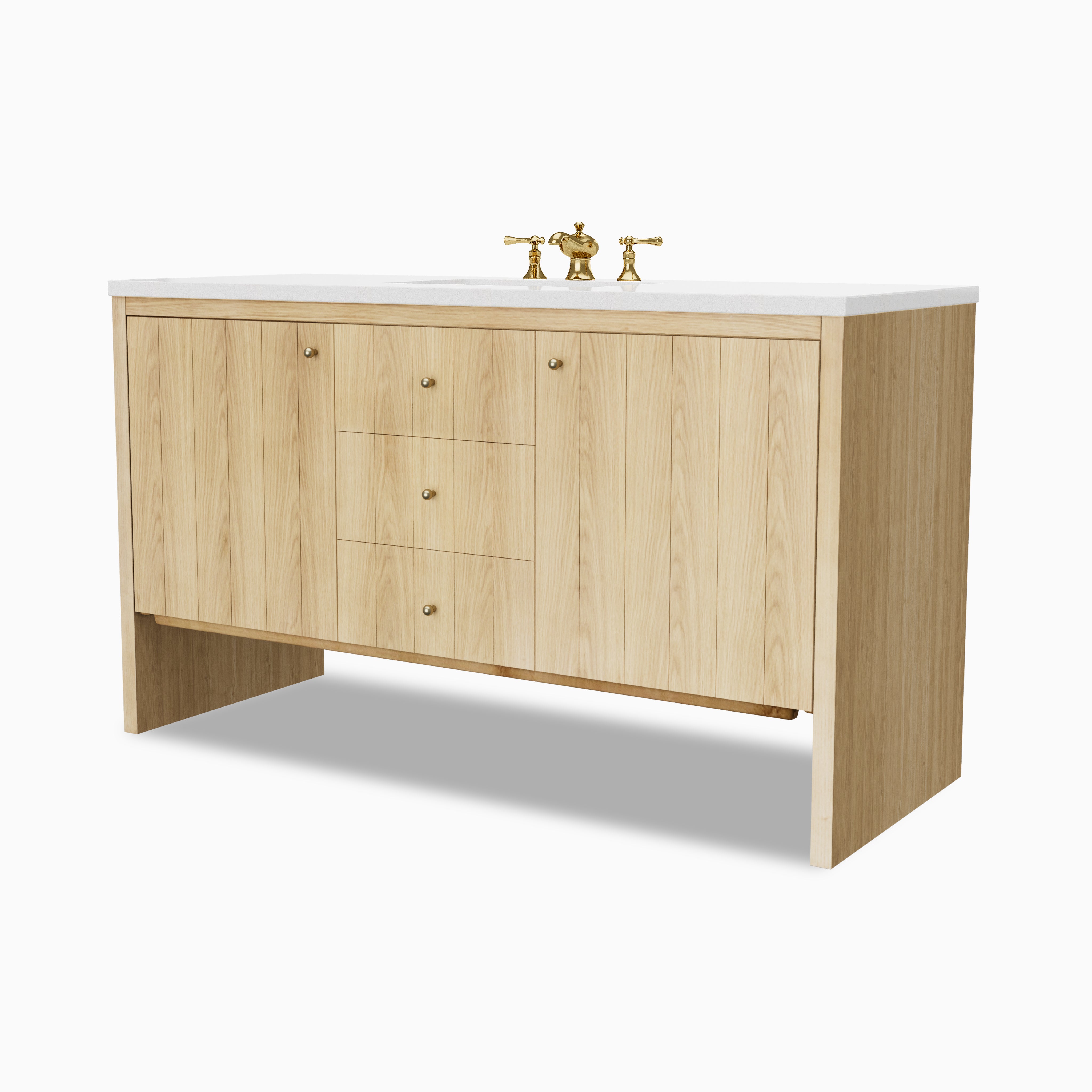 Gabriella 60" Single Vanity in Light Natural Oak with 3 cm Eternal Jasmine Pearl Quartz Top