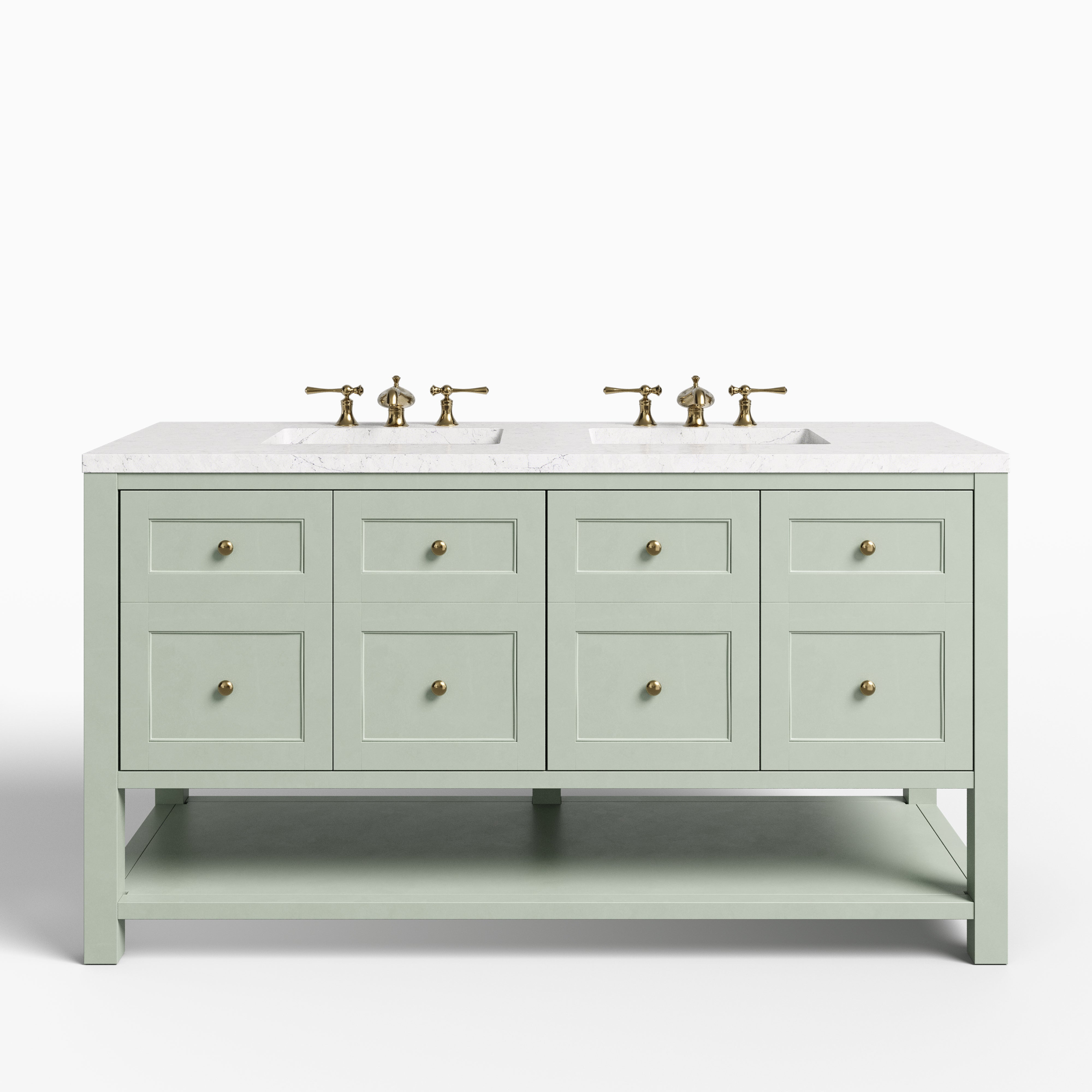 Bridgette 60" Double Vanity in Smokey Celadon with 3 cm Eternal Jasmine Pearl Quartz Top