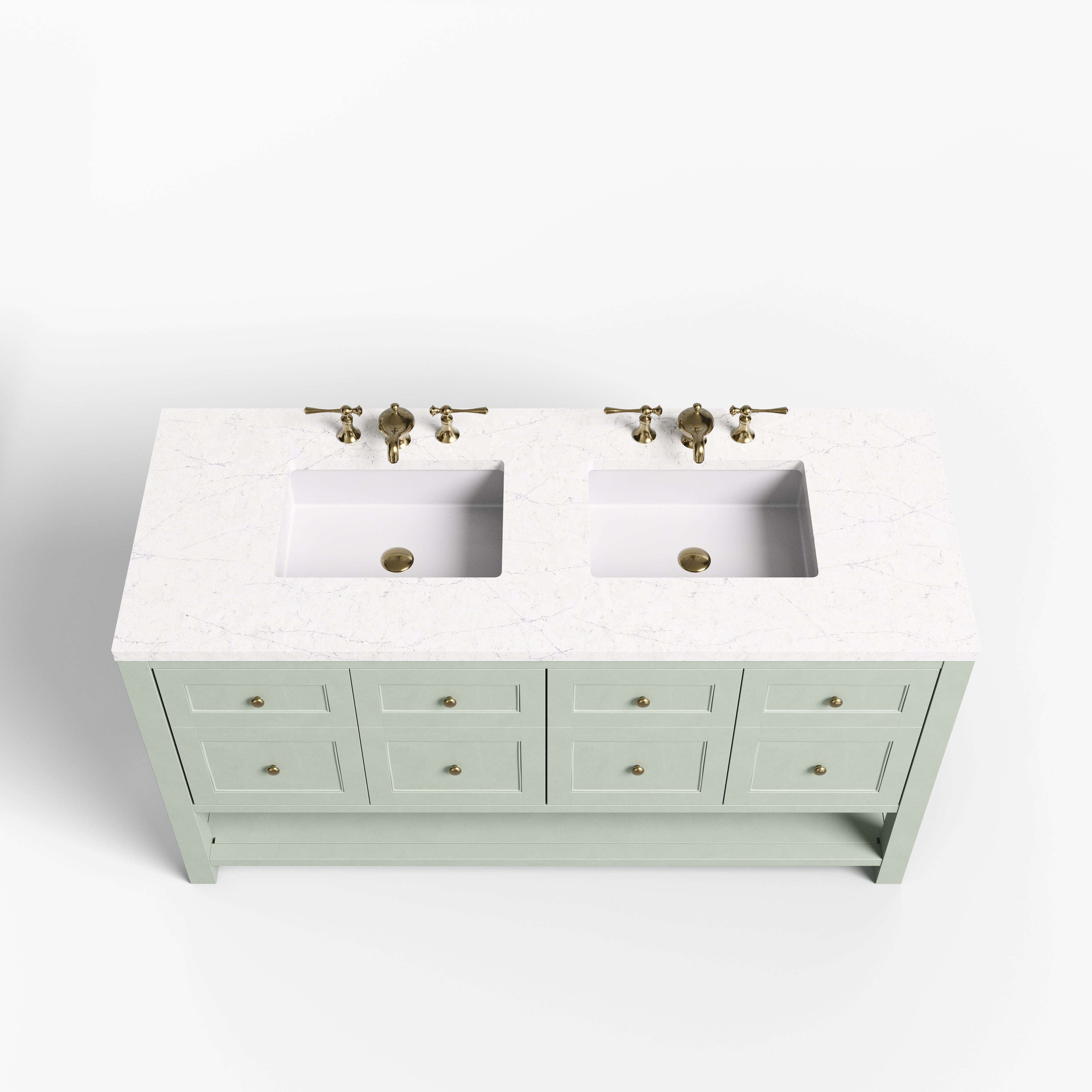 Bridgette 60" Double Vanity in Smokey Celadon with 3 cm Eternal Jasmine Pearl Quartz Top