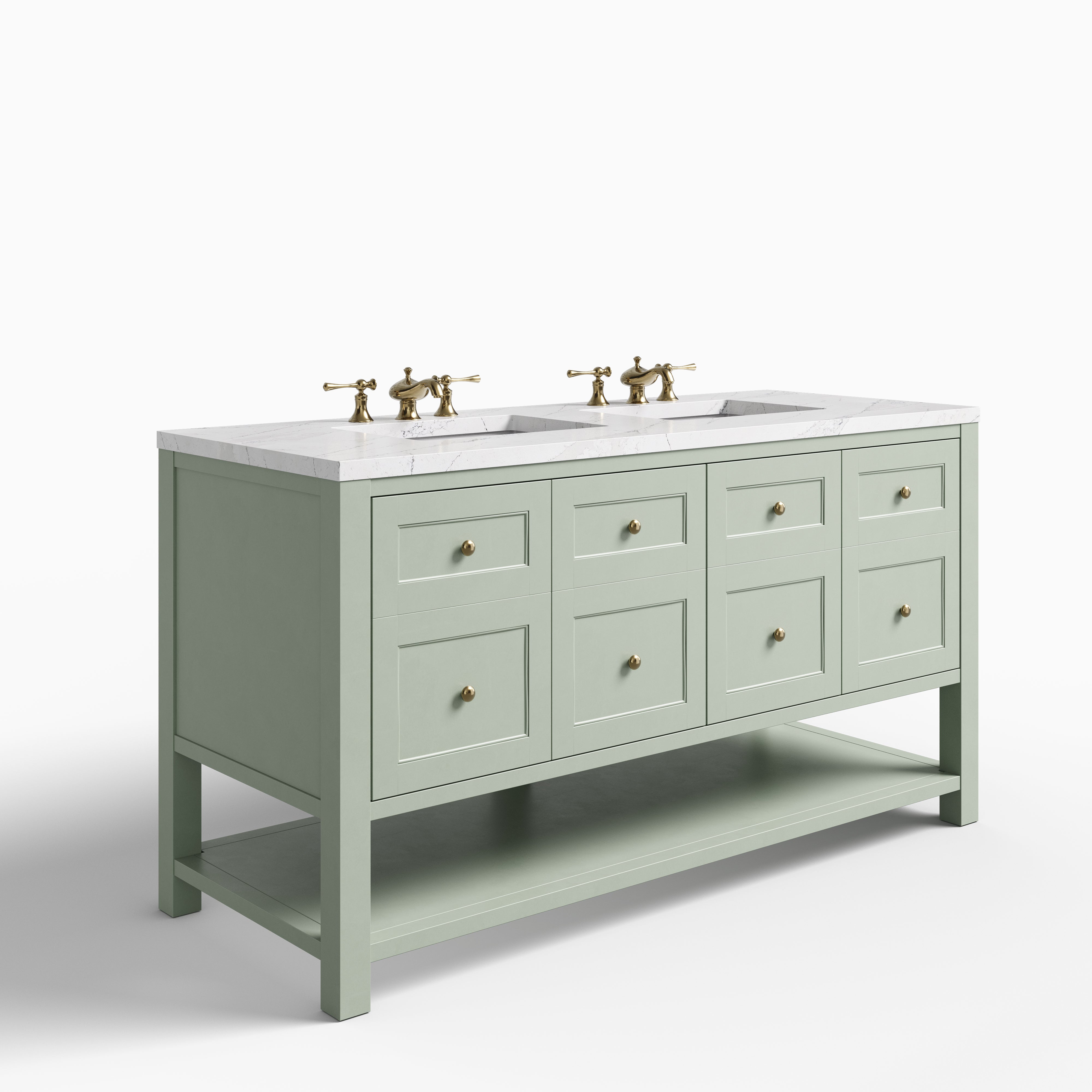 Bridgette 60" Double Vanity in Smokey Celadon with 3 cm Ethereal Noctis Quartz Top